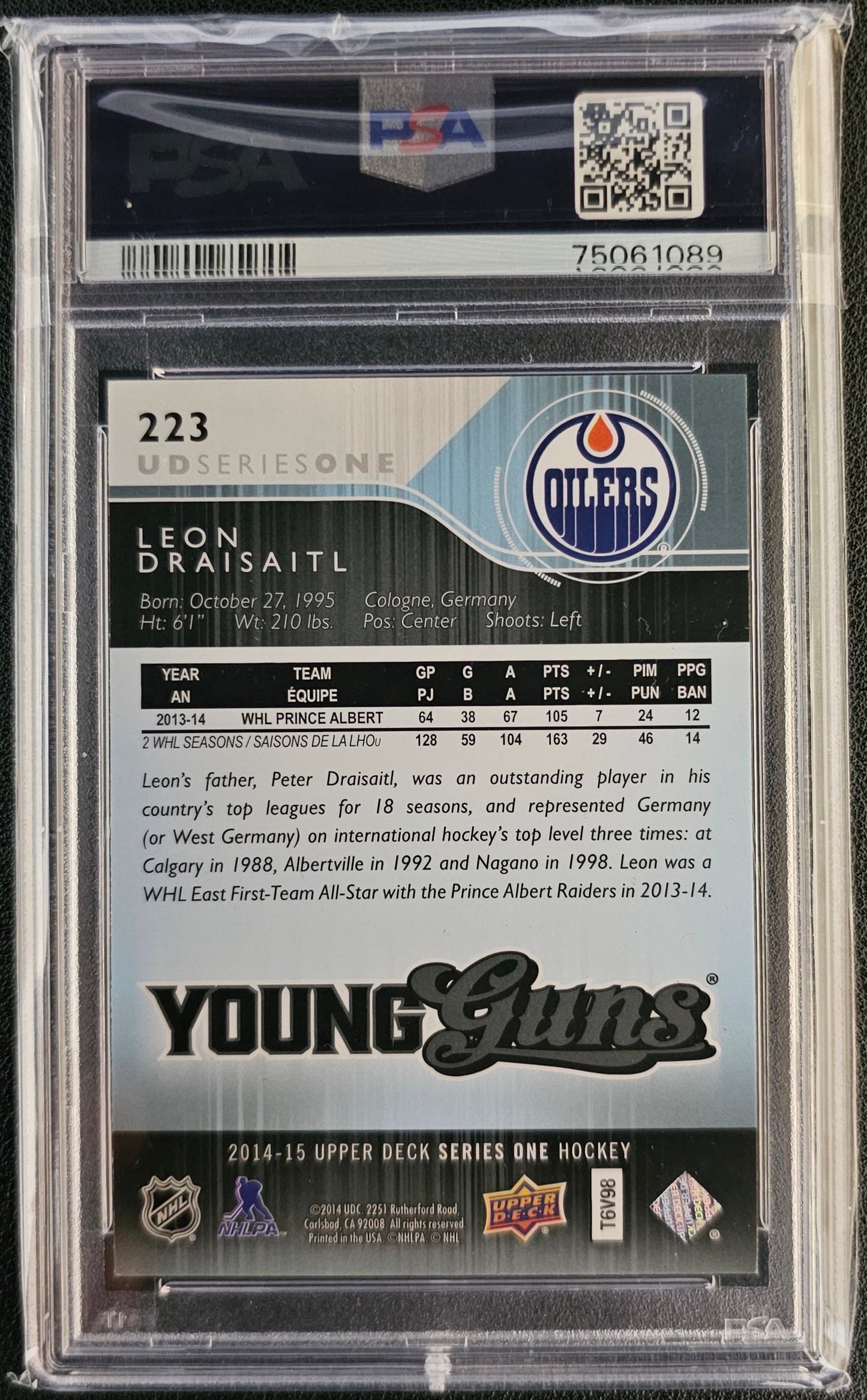 Leon Draisaitl Young Guns (Rookie) #223 Graded PSA 9 - 2014/15 UD Series 1