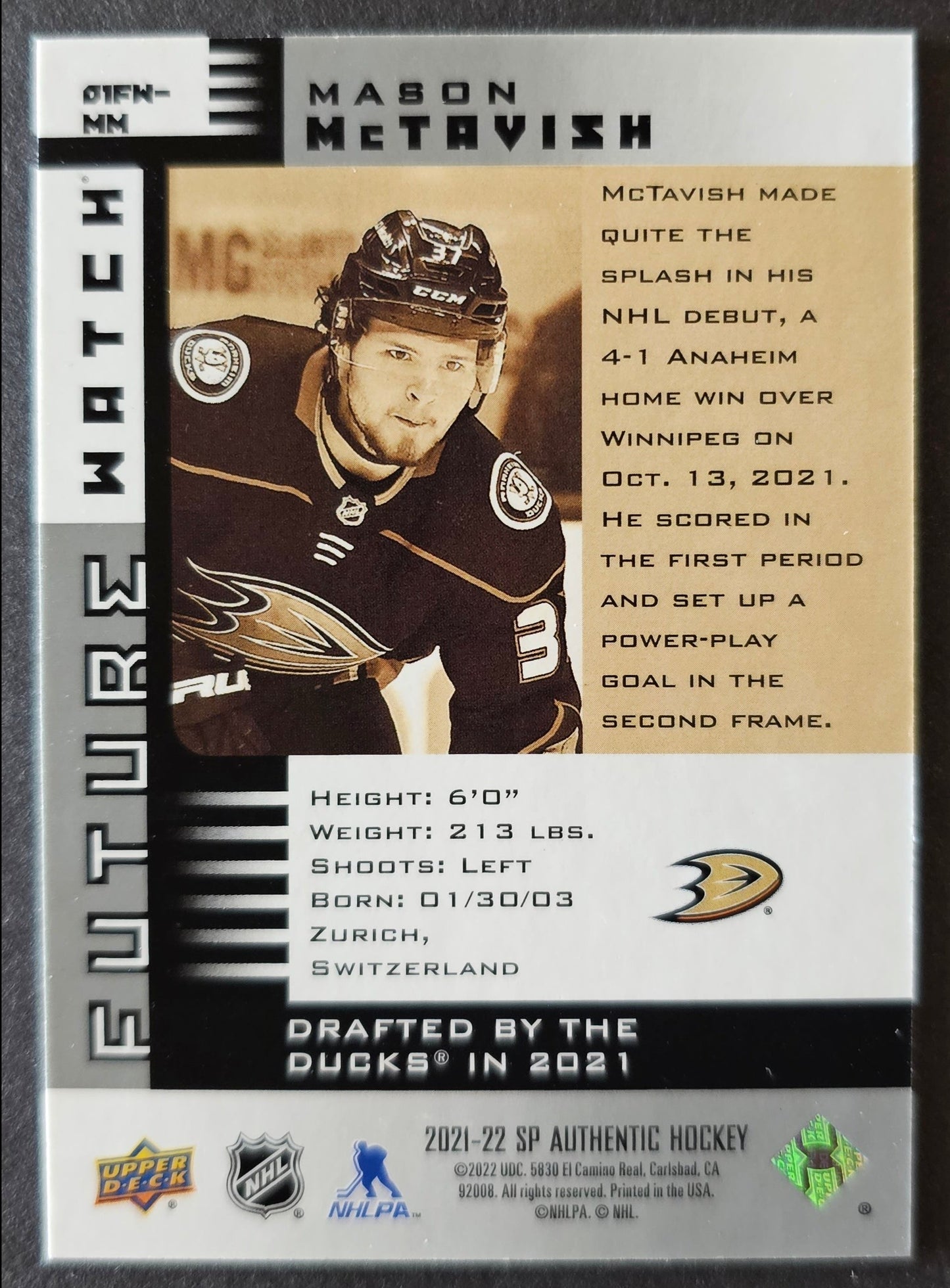 Mason McTavish Retro 01 Future Watch /900 - 2021/22 SP Authentic