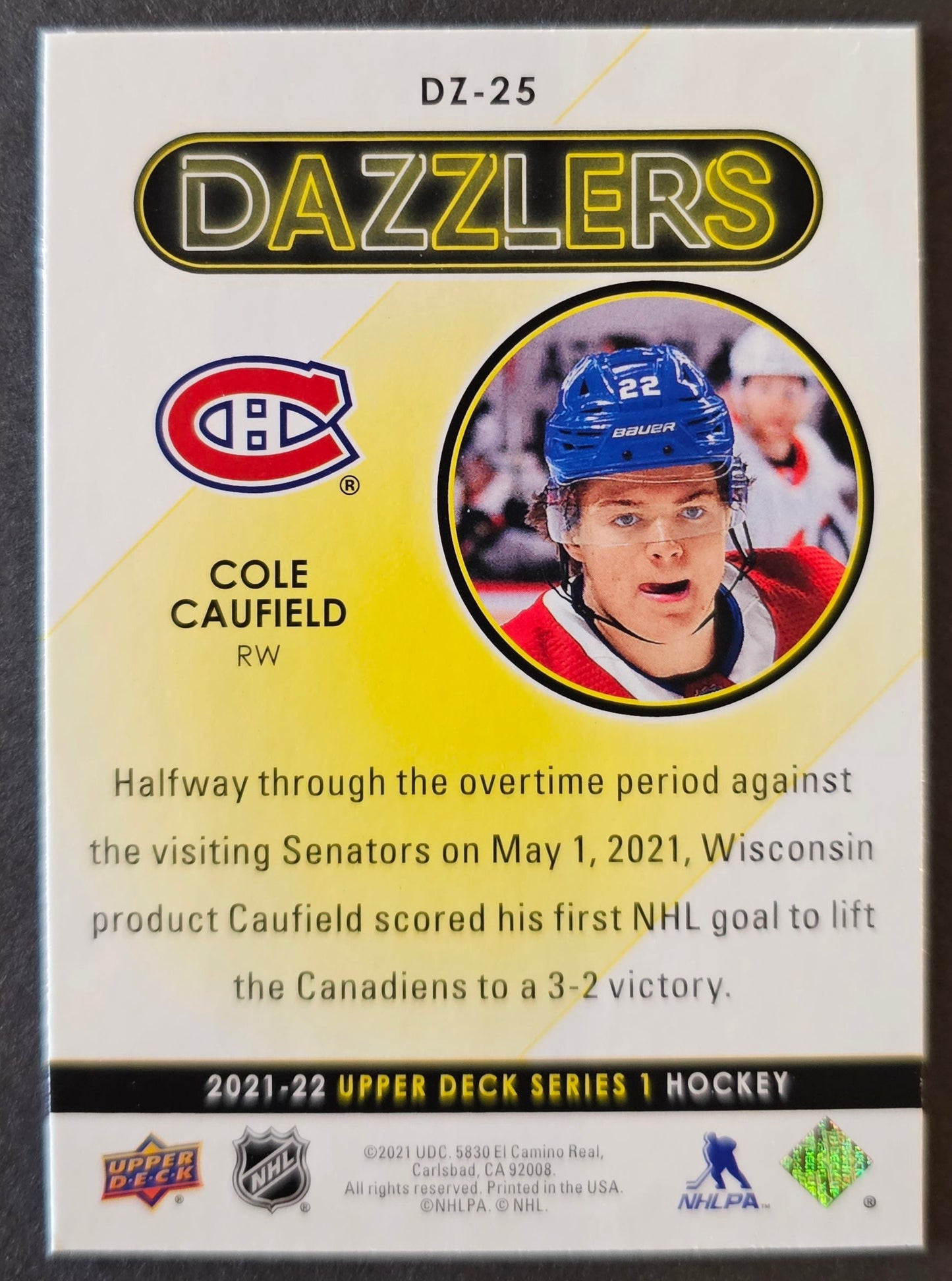 Cole Caufield 4 Card Lot - Blue Dazzlers / SPX Rookie / UD Canvas / Welcome to Montreal