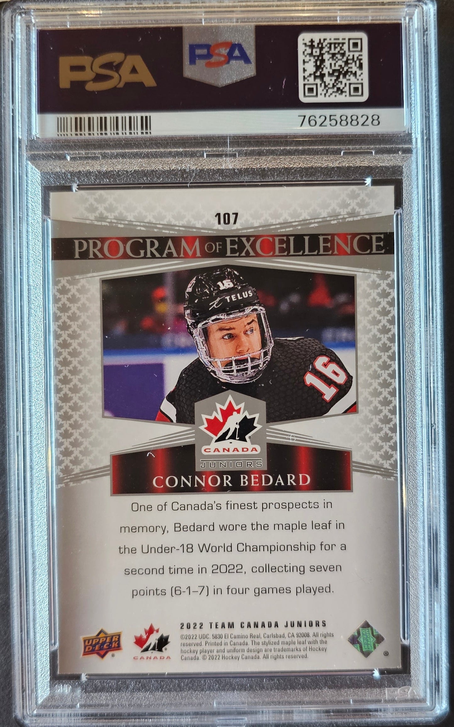 Connor Bedard Program of Excellence #107 Graded PSA 8 - 2022 Team Canada Juniors
