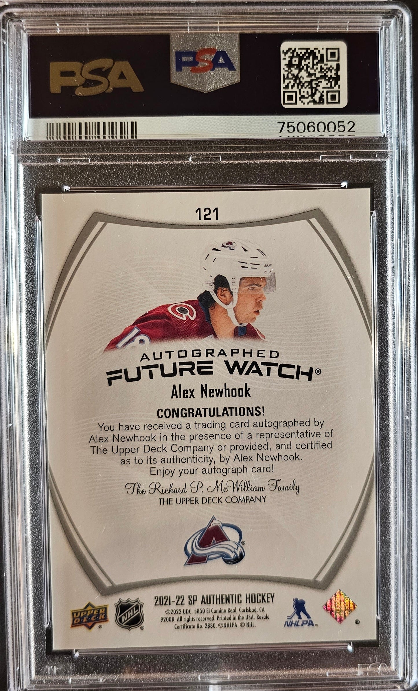 Alex Newhook Future Watch Auto Graded PSA 10 Auto 9 - 2021/22 SP Authentic