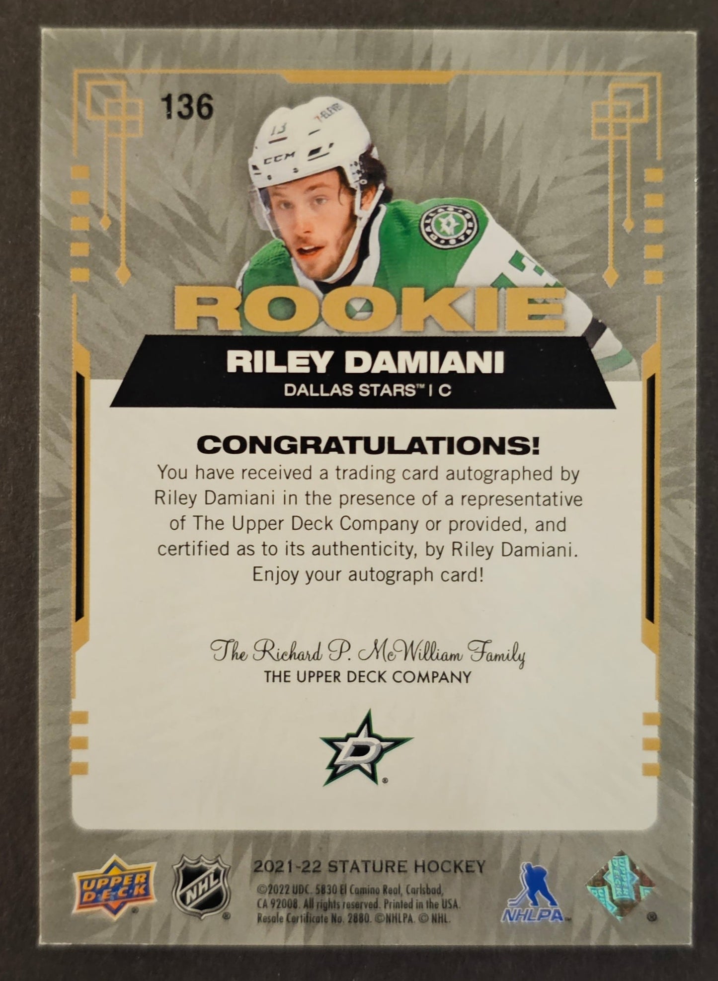 Riley Damiani 21-22 Rookie Auto /199 - 2022/23 Stature