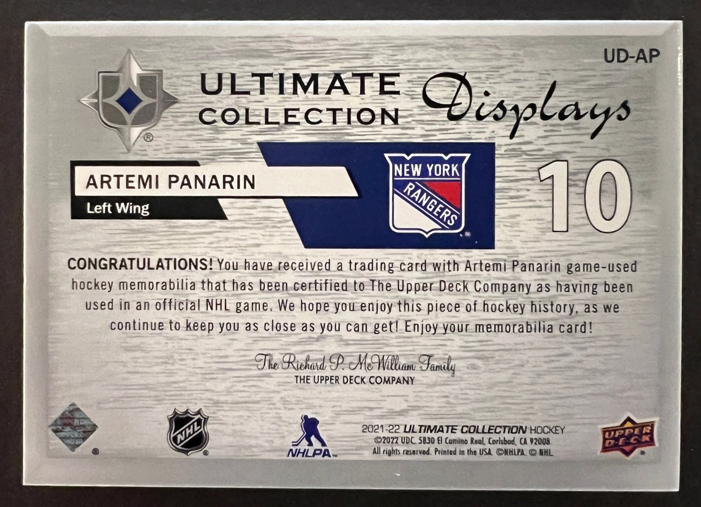 Artemi Panarin Ultimate Collection Displays Jersey - 2021/22 Ultimate