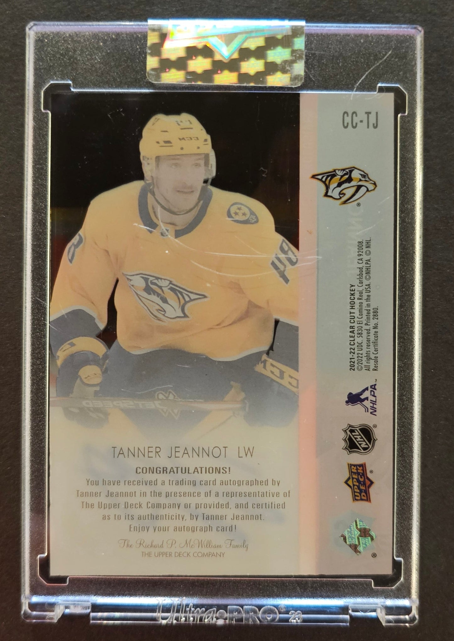 Tanner Jeannot Exclusives Rookie Auto /15 - 2021/22 Clear Cut