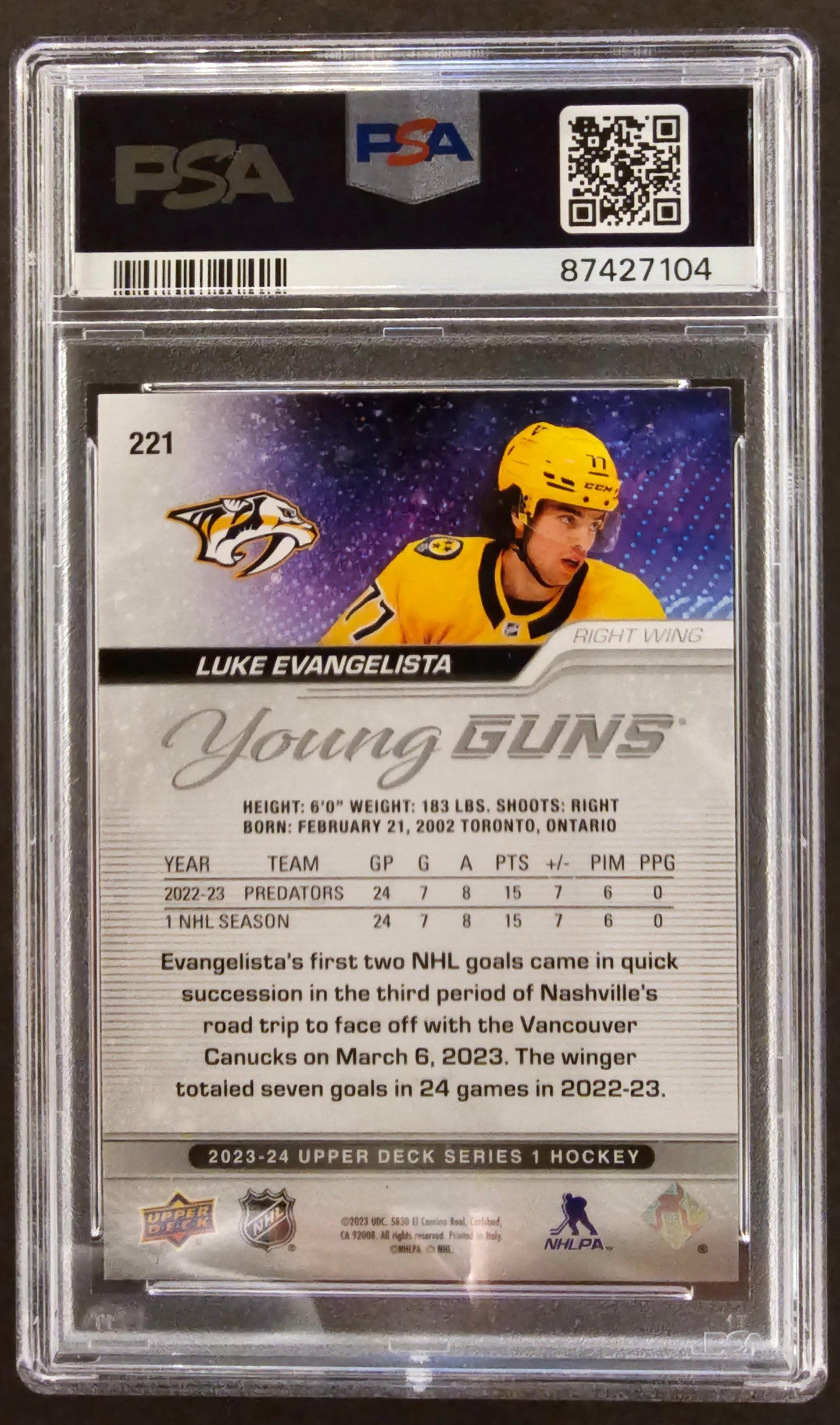 Luke Evangelista Young Guns #221 Graded PSA 9 - 2023/24 Series 1