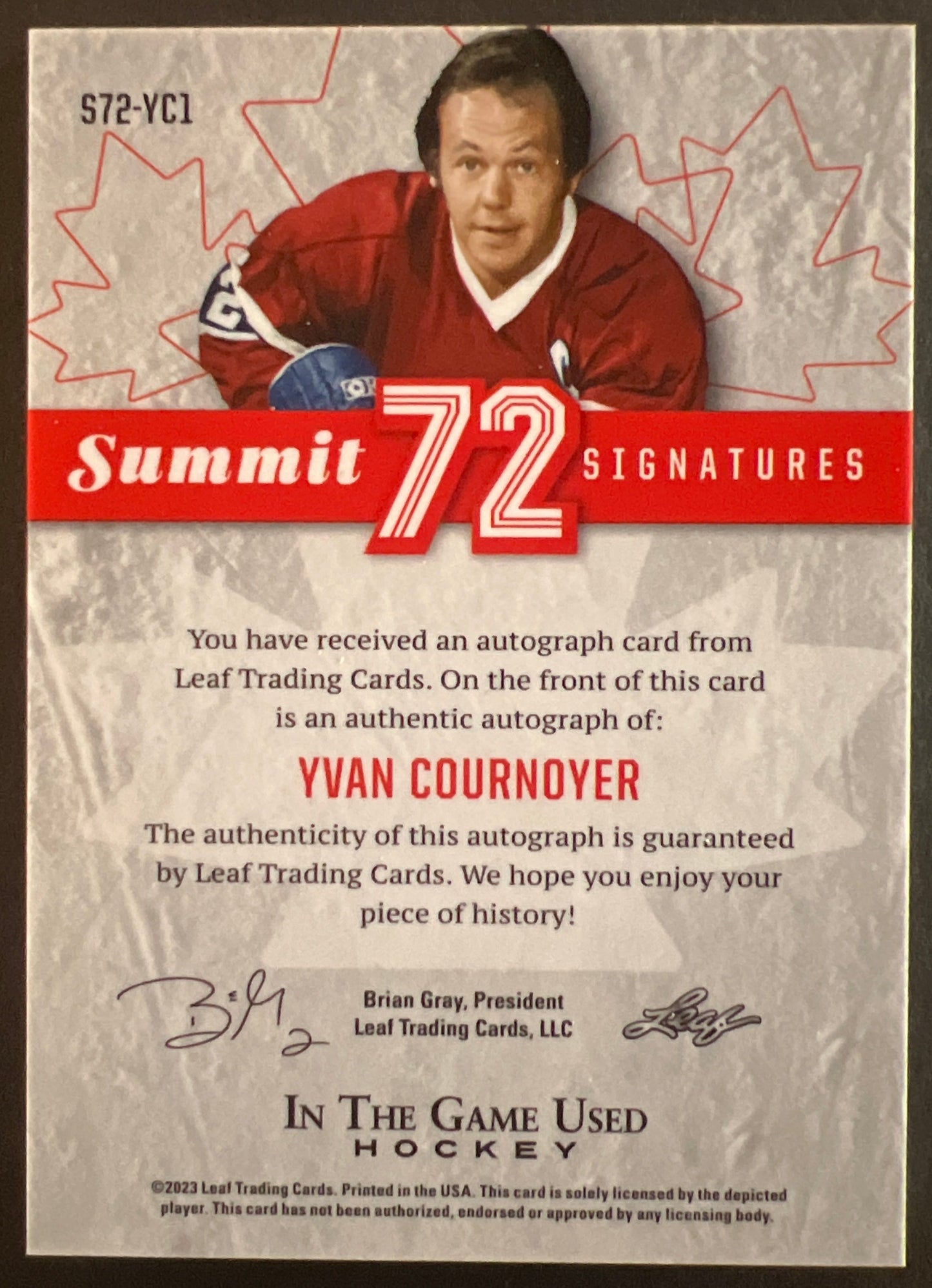 Yvan Cournoyer Summit 72 Signature Auto /35 - 2023 Leaf In The Game Used