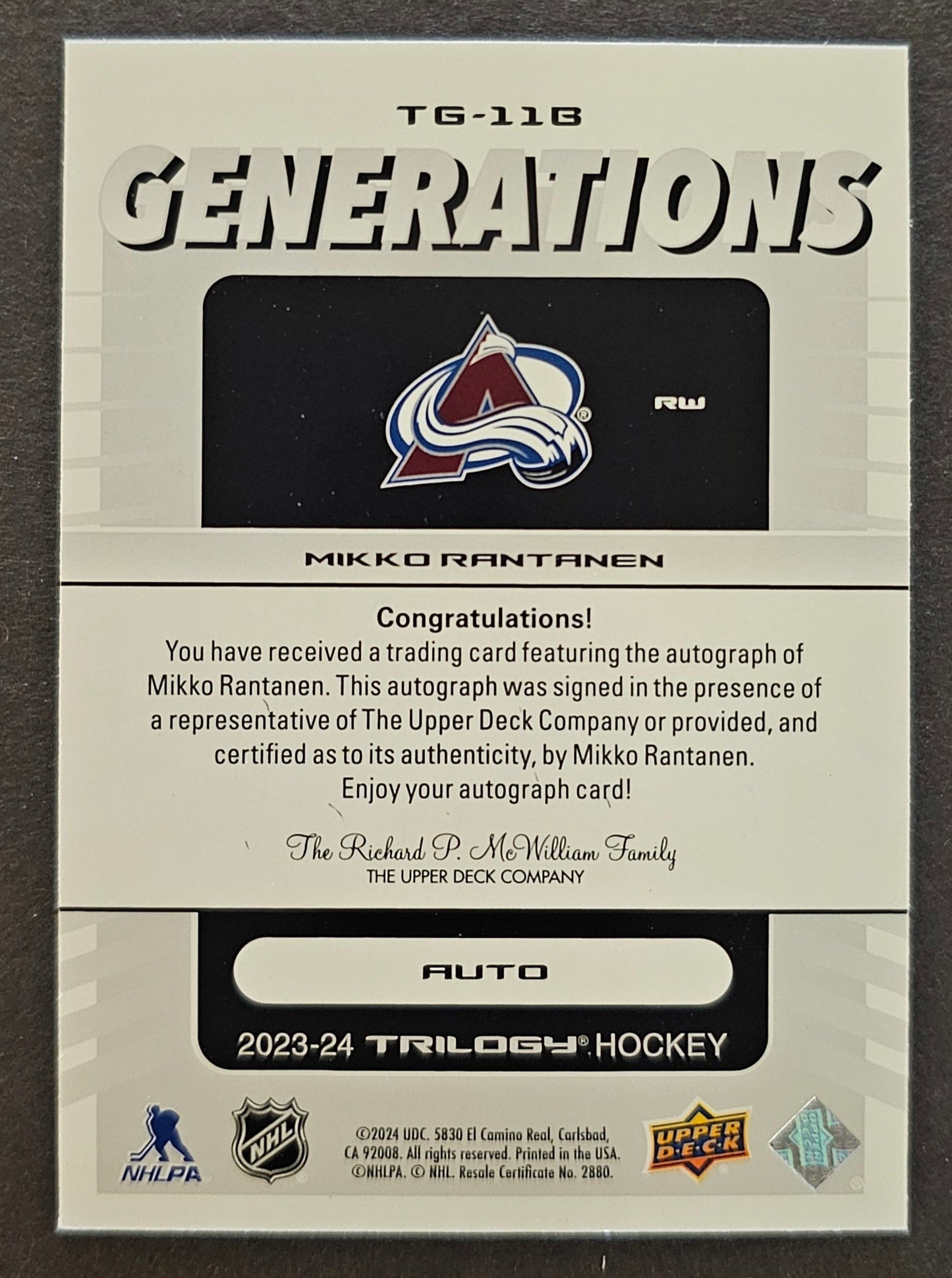 Mikko Rantanen Generations Auto - 2023/24 Trilogy