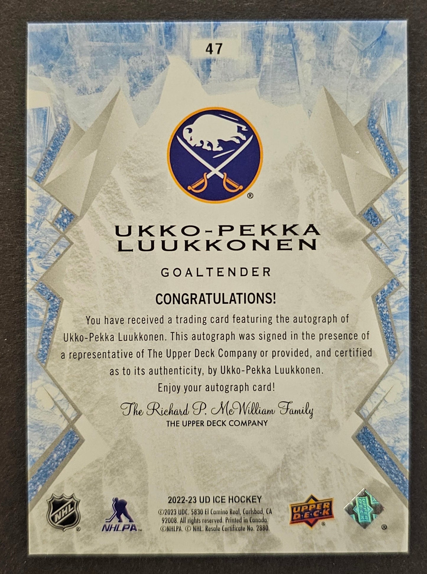 Ukko-Pekka Luukkonen Snowflake Auto - 2022/23 Ice
