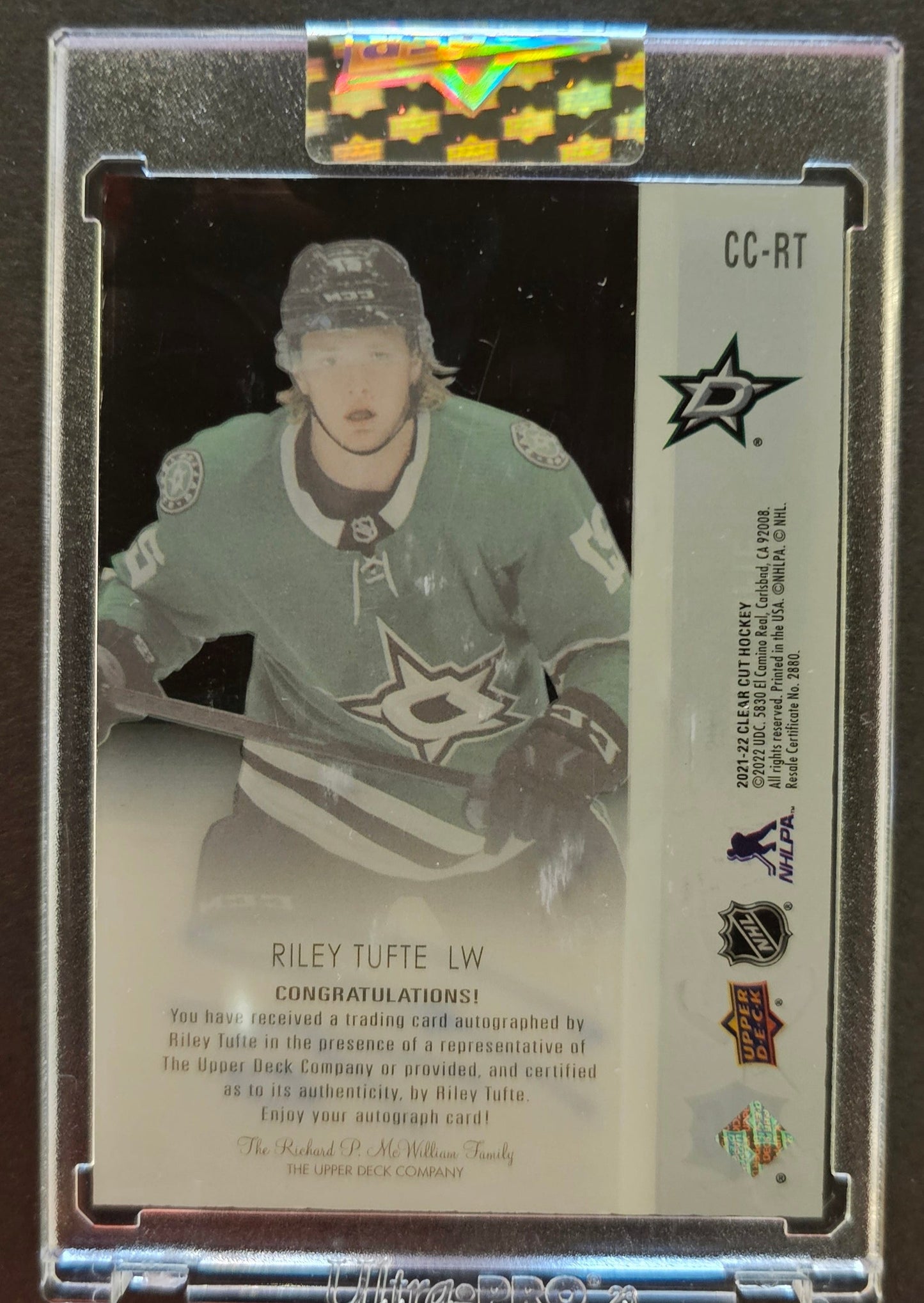 Riley Tufte Clear Cut Rookie Auto - 2021/22 Clear Cut