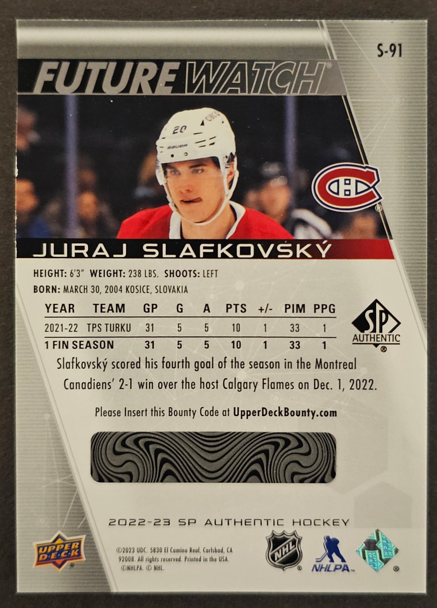 Juraj Slafkovsky Future Watch Spectrum FX Bounty - 2022/23 SP Authentic