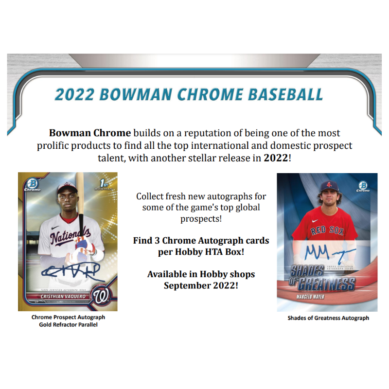 2023 Bowman Chrome Baseball HTA Choice Box 3 Autograph Cards Per Box
