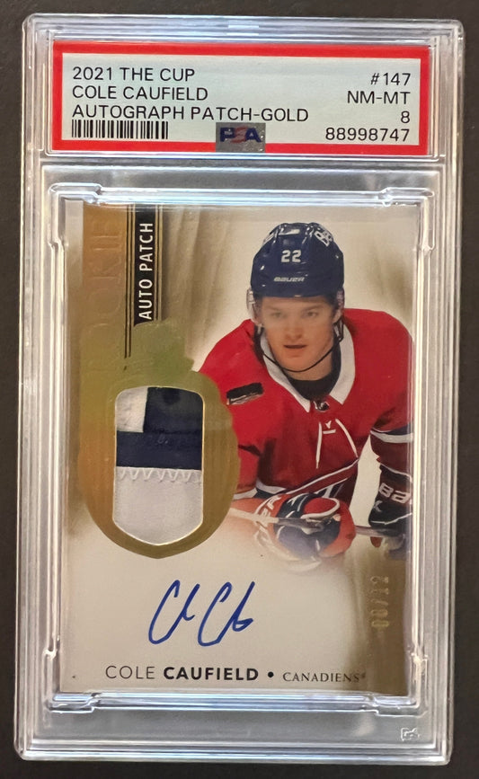 Cole Caufield Rookie Auto Patch Gold /12 - PSA 8 - 2021/22 The Cup