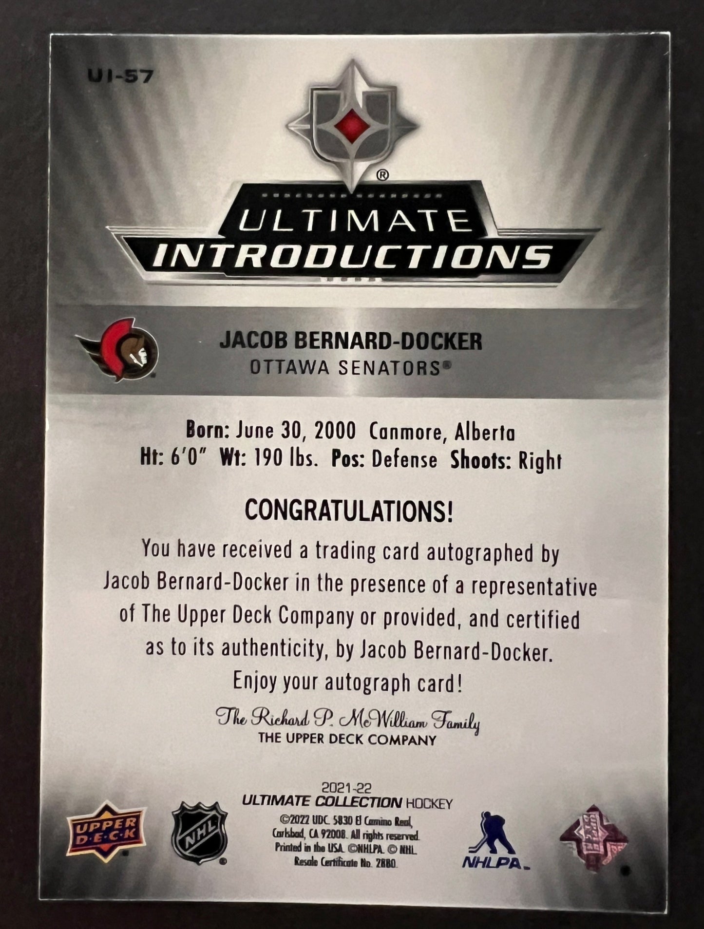 Jacob Bernard-Docker Ultimate Introductions Auto Blue - 2021/22 Ultimate