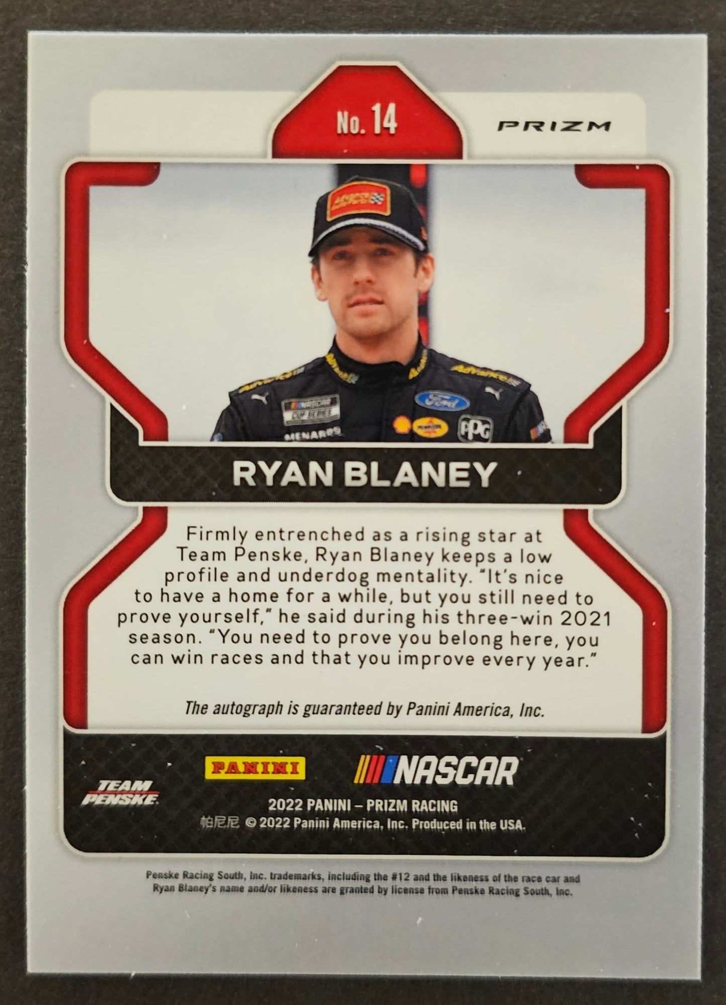 Ryan Blaney White Sparkle Prizm - 2022 Prizm Racing