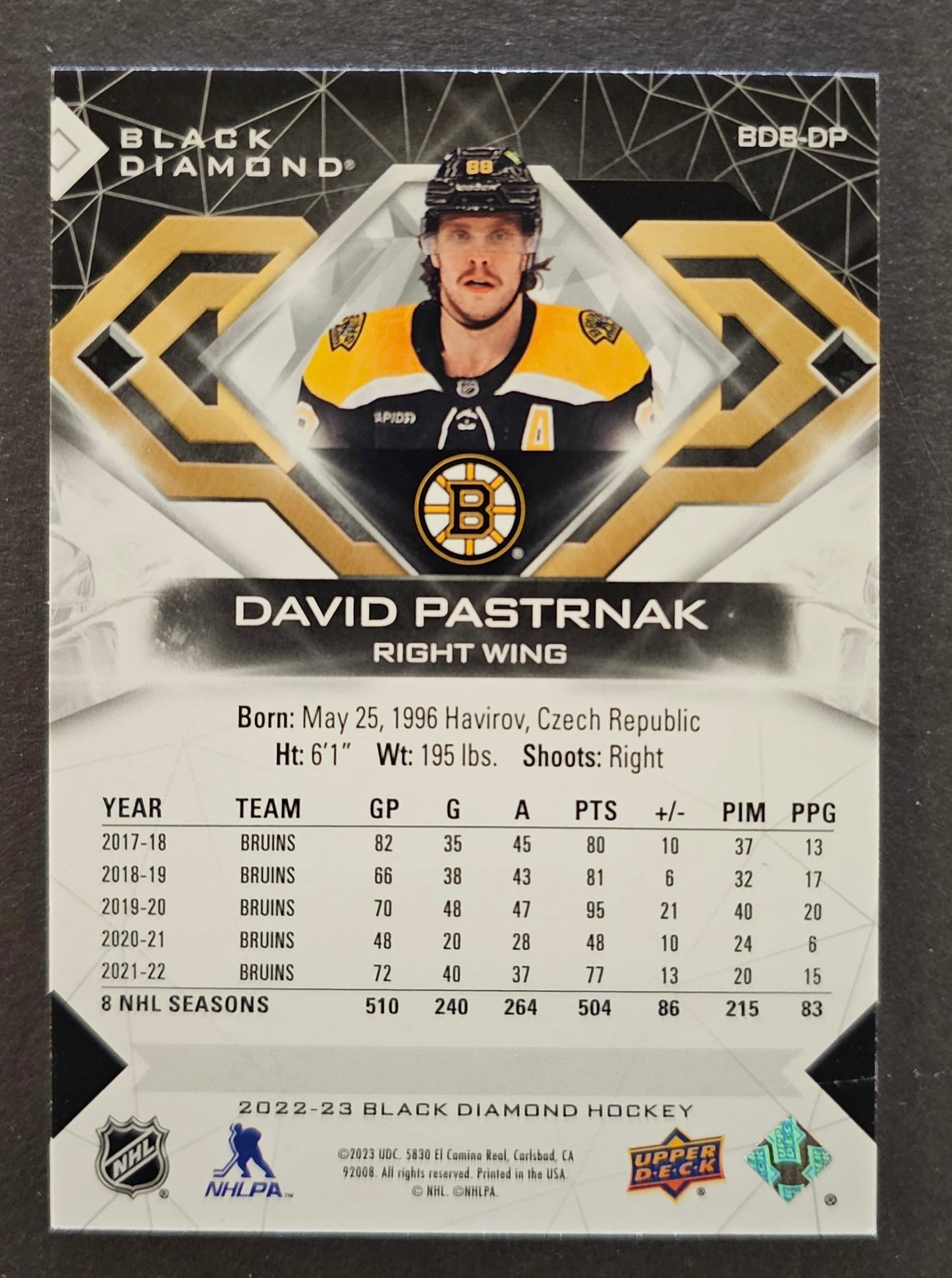 David Pastrnak Black Diamond Base /349 - 2022/23 Black Diamond