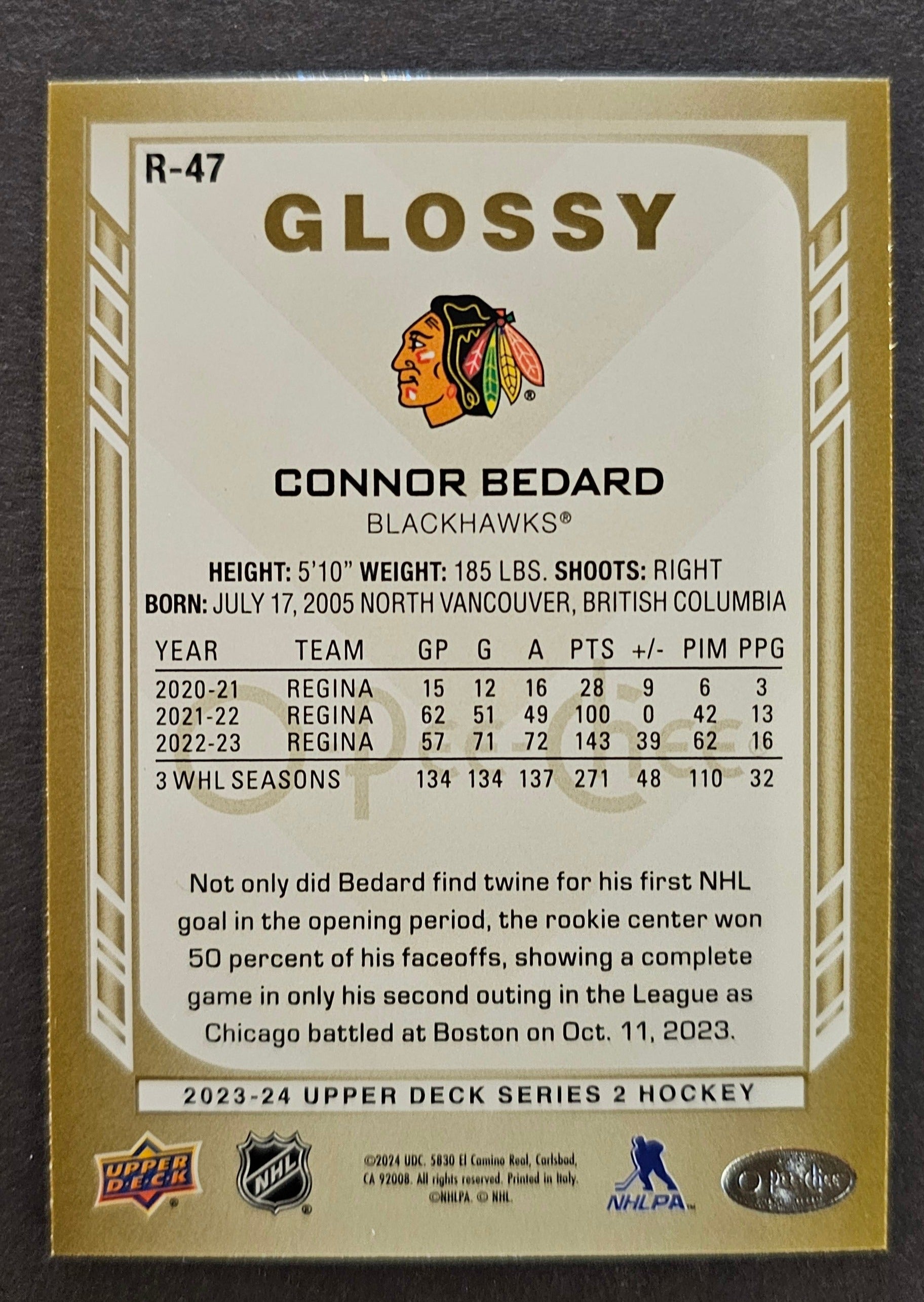 Connor Bedard O-Pee-Chee Glossy Rookie Gold - 2023/24 Series 2