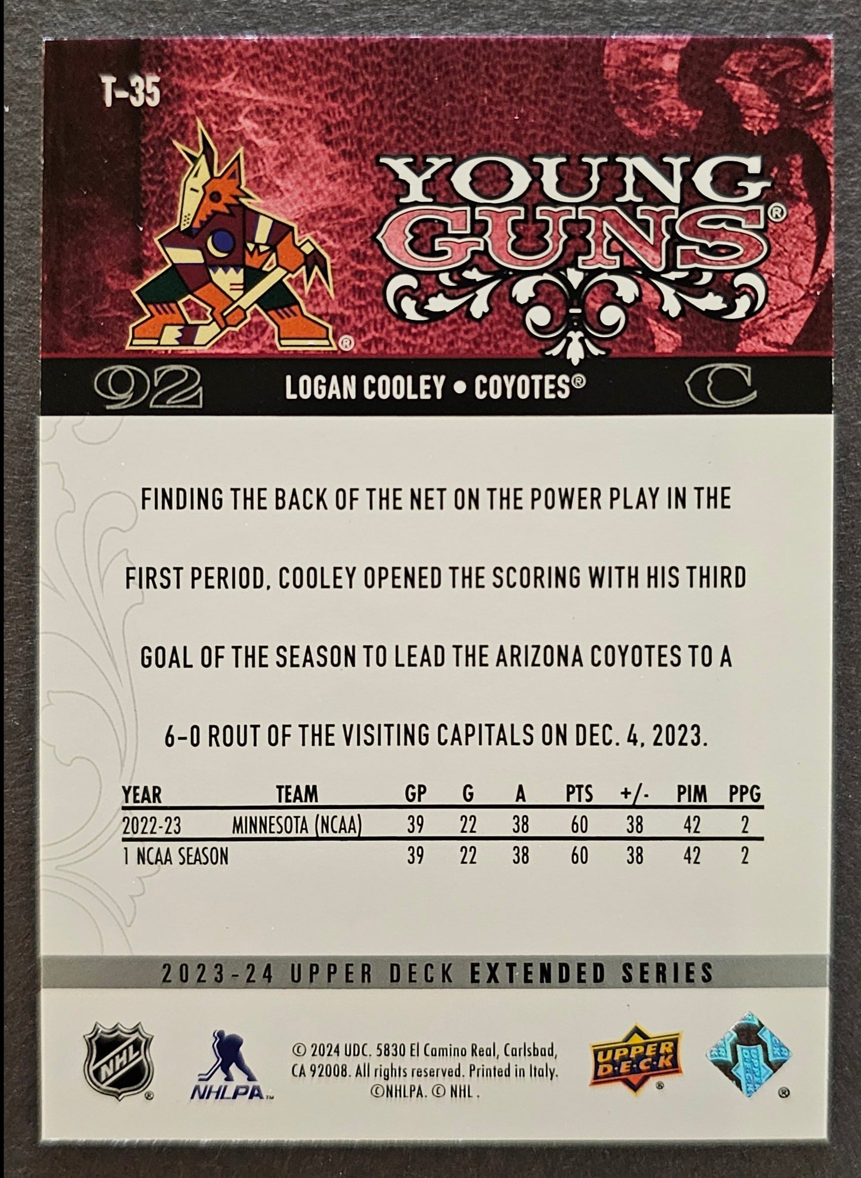 Logan Cooley Young Guns Retro - 2023/24 Extended Series