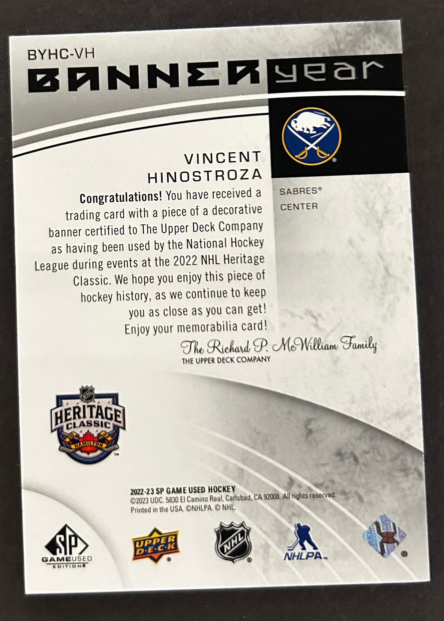 Vincent Himostroza Banner Year - 2022/23 SP Game Used