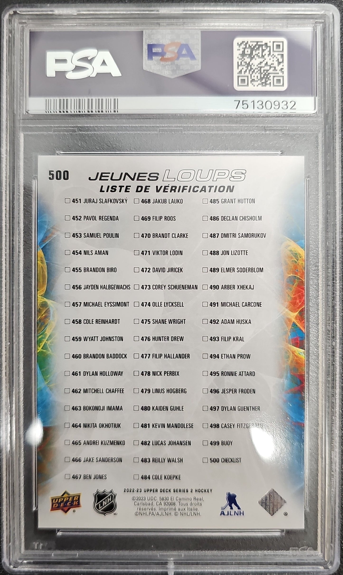 Slafkovsky / Wright Young Guns Checklist French Variant #500 Graded PSA 8 - 2022/23 Series 2