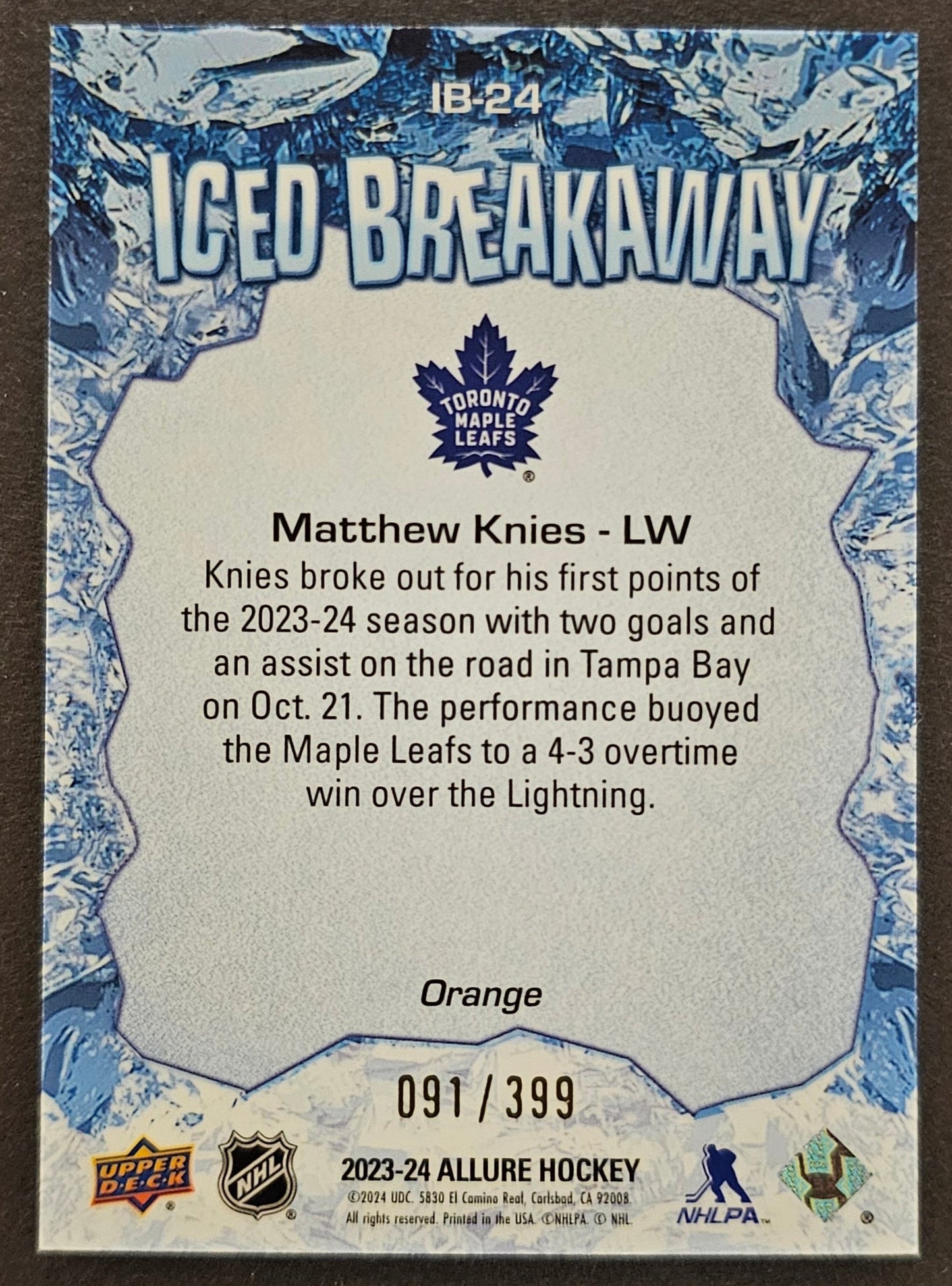 Matthew Knies Iced Breakaway Orange /399 - 2023/24 Allure