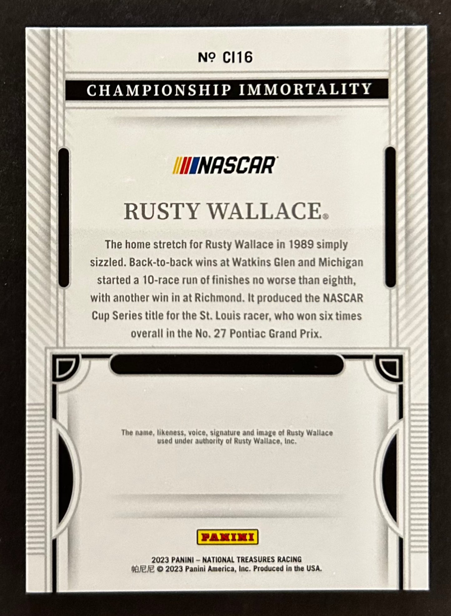 Rusty Wallace Championship Immortality /25 - 2023 Panini National Treasures