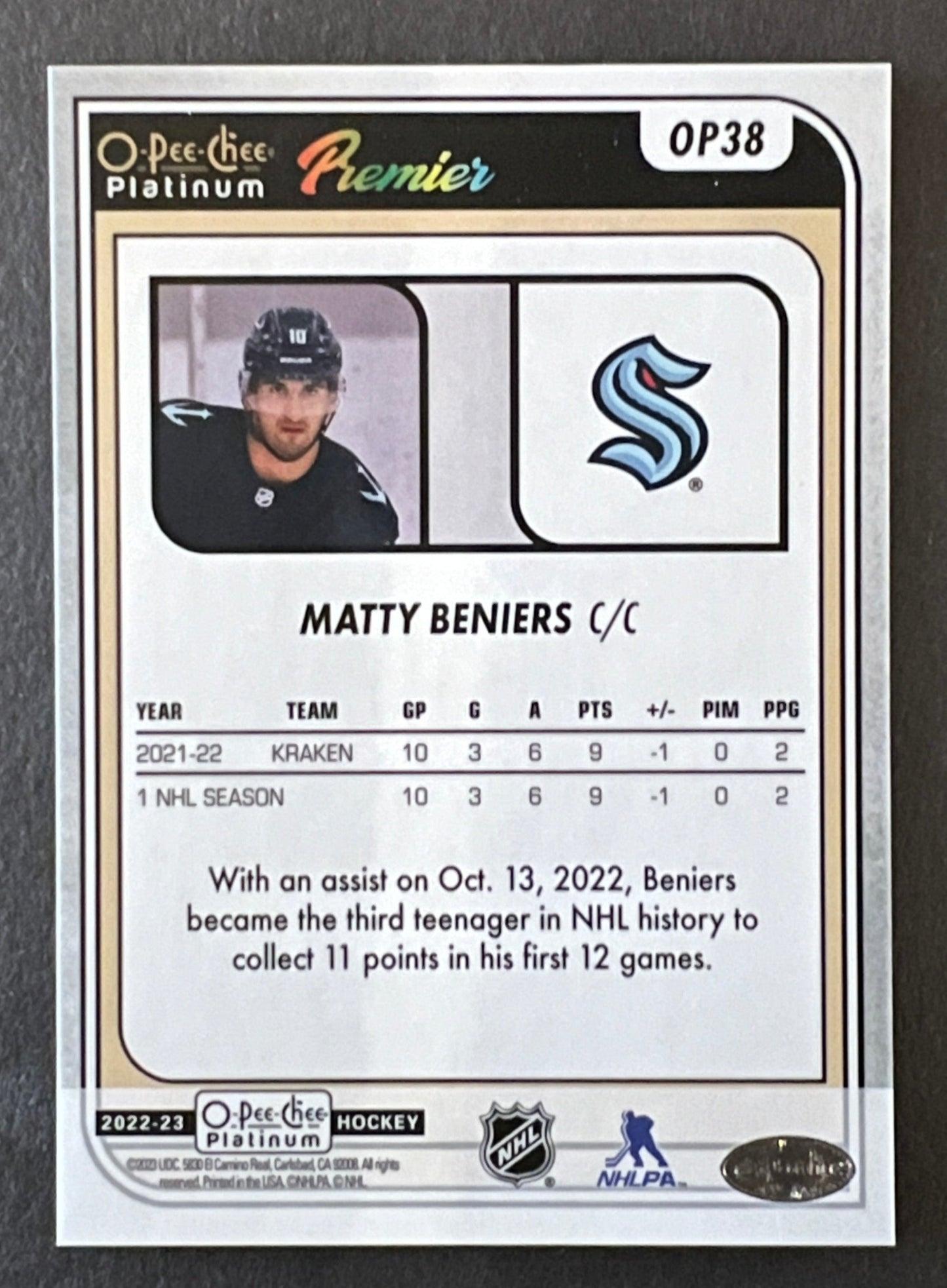 Matty Benier O-Pee-Chee Premier Rookie - 2022/23 O-Pee-Chee Platinum