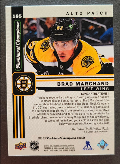 Brad Marchand Veteran Patch Auto /25 - 2022/23 Parkhurst Champion 