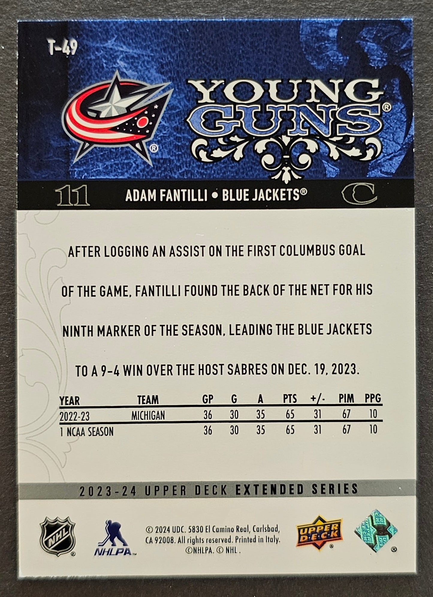 Adam Fantilli Young Guns Retro - 2023/24 Extended Series