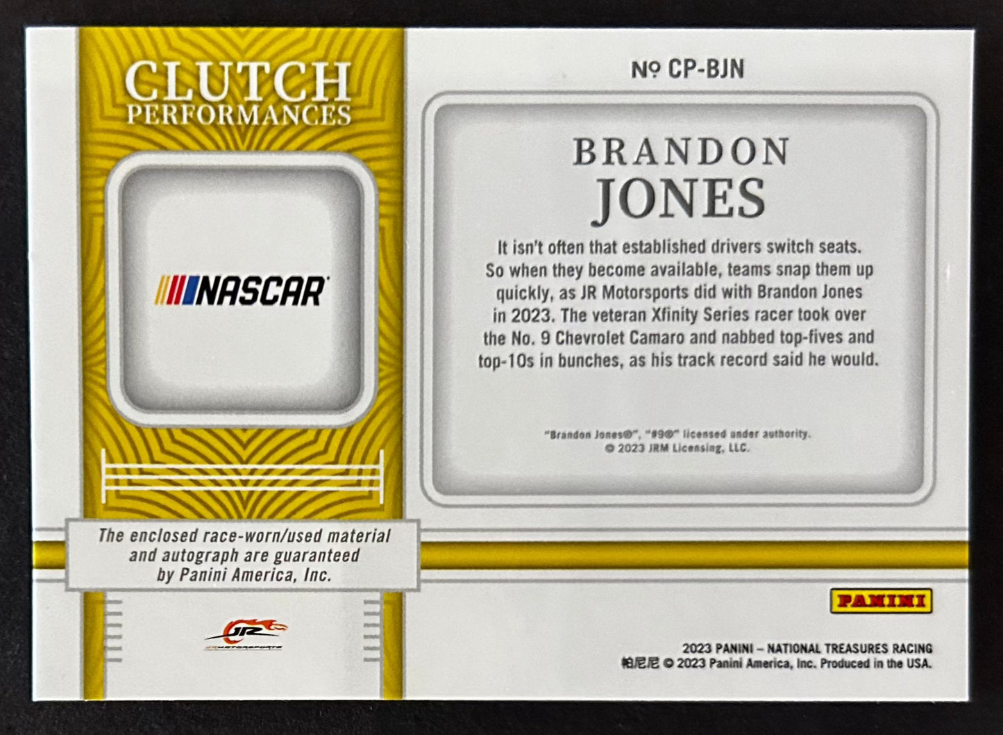 Brandon Jones Clutch Performances Auto Patch /50 - 2023 Panini National Treasures