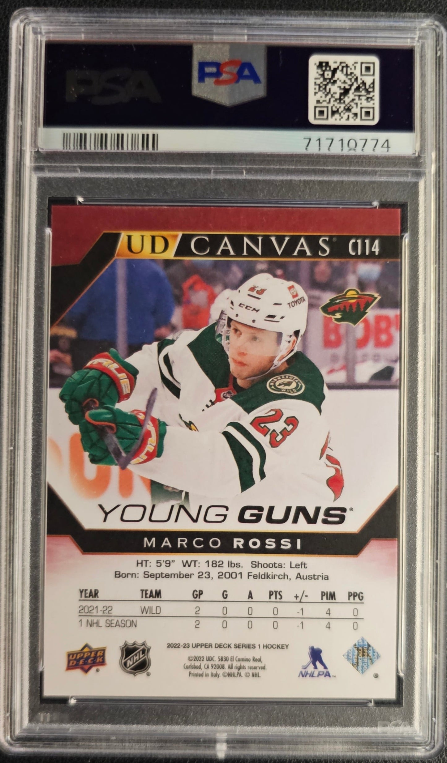 Marco Rossi Young Guns Canvas (Rookie) Graded PSA 10 - 2022/23 Series 1