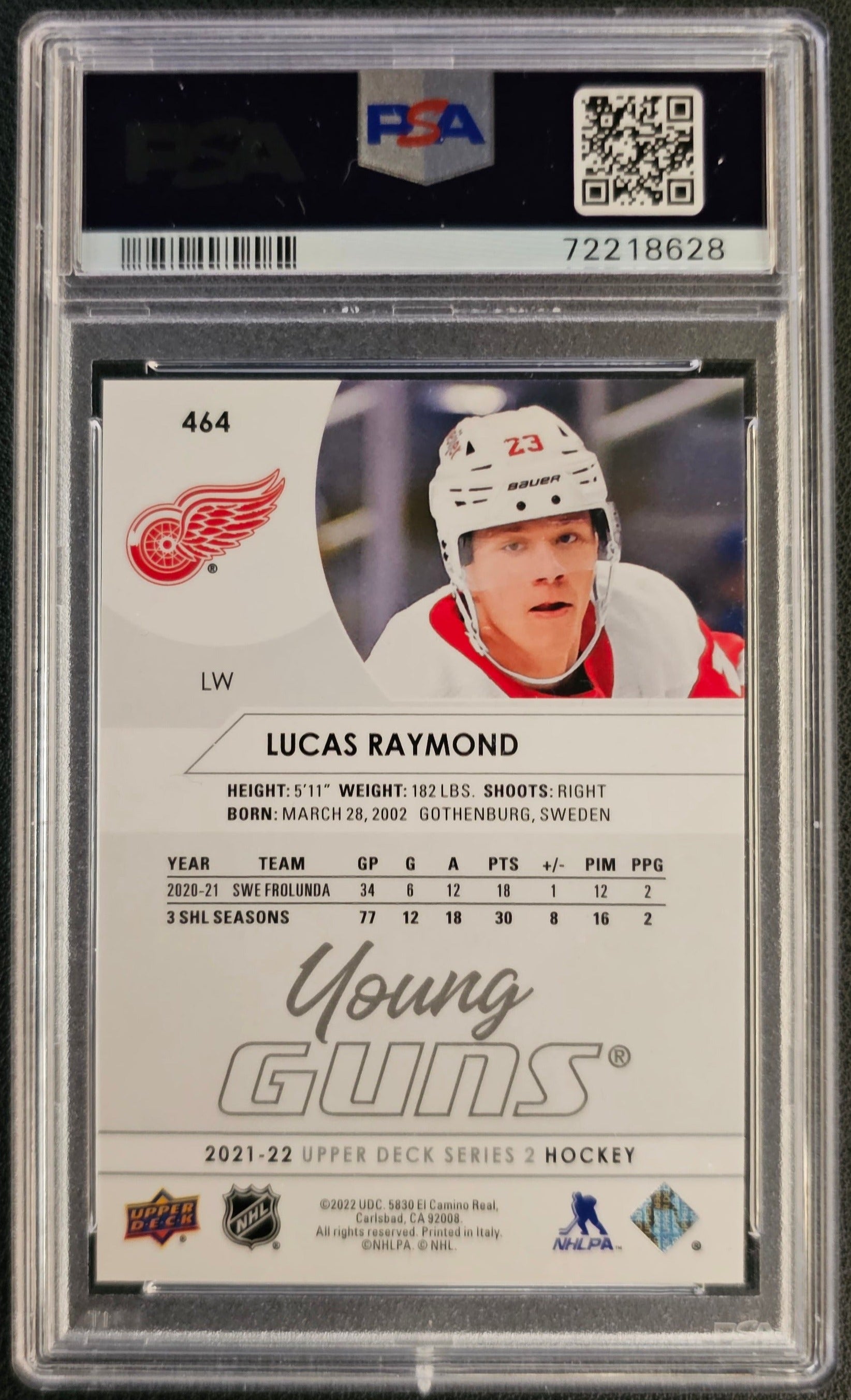 Lucas Raymond Young Guns (Rookie) #464 Graded PSA 10 - 2021/22 Series 2