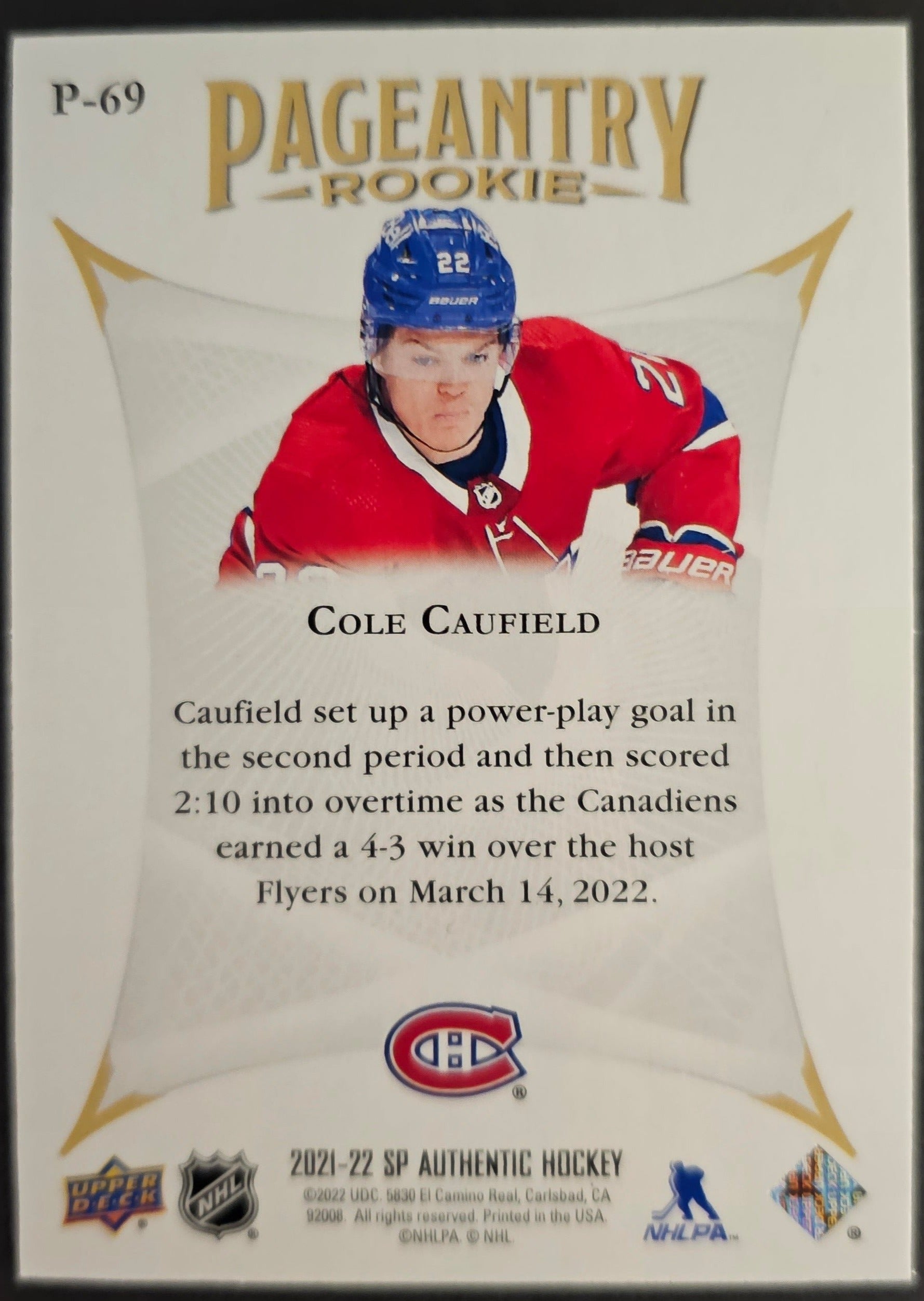 Cole Caufield - 4 Card Rookie Lot - SP Top Rookies Reg & Blue / Pageantry Rookie / World Junior Grads Gold