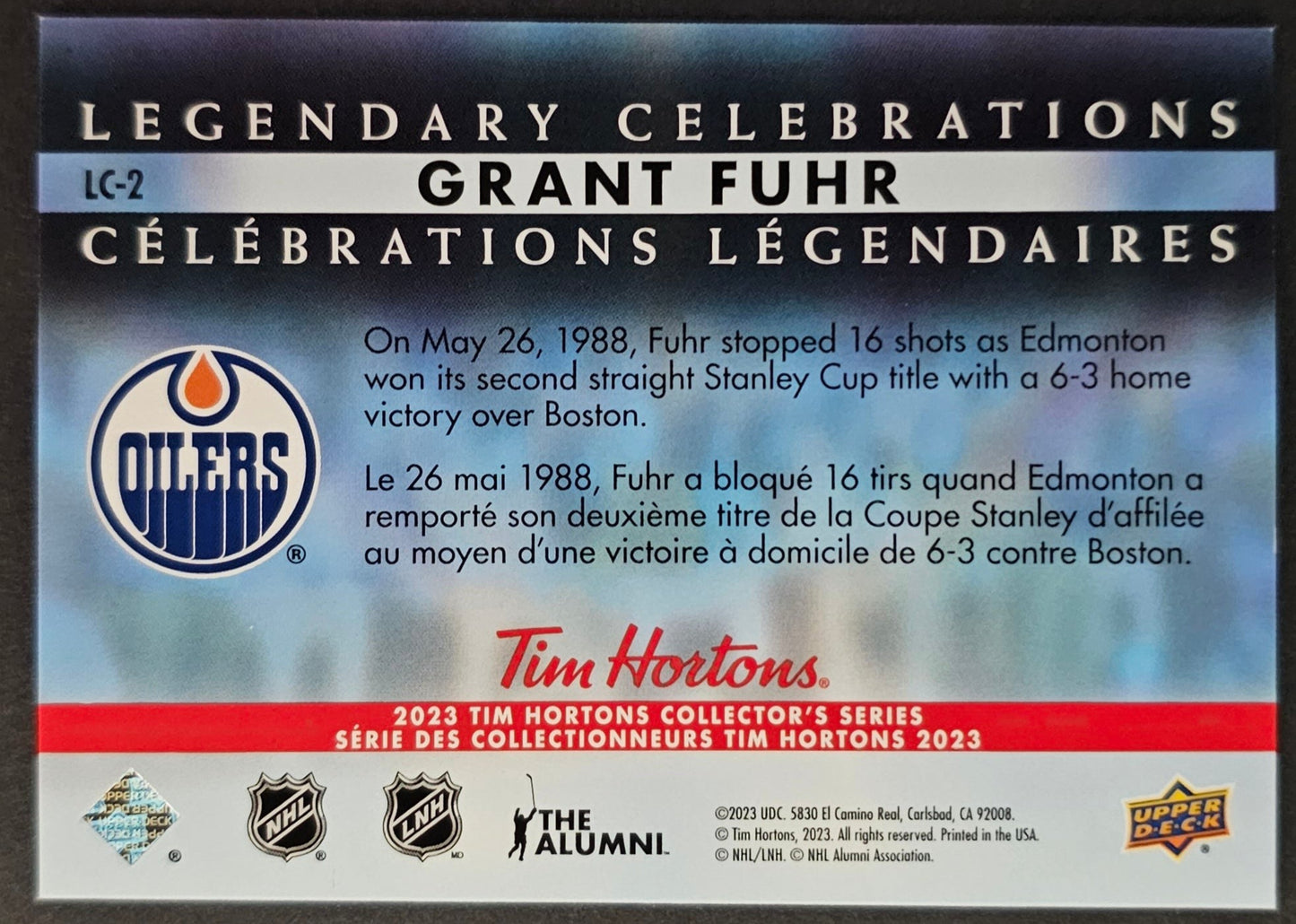 Grant Fuhr Legendary Celebrations Holographic - 2023 Tim Horton's Collectors Series