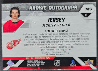 Moritz Seider Rookie Auto Jersey 41/75 - 2021/22 SPX