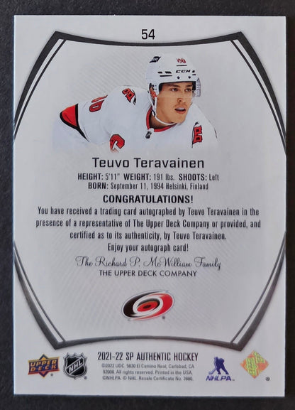 Teuvo Teravainen Limited Black Gold Ink Auto - 2021/22 SP Authentic