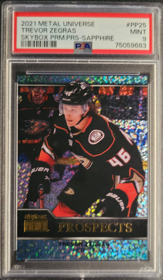 Trevor Zegras Premium Prospects Sapphire Rookie Graded PSA 9 - 2021 Metal Universe