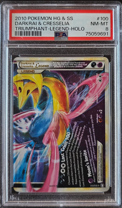 Darkrai & Cresselia Legend Pair - Top and Bottom - 99  & 100 Graded PSA 9 & 8 - 2010 Pokemon HG & SS