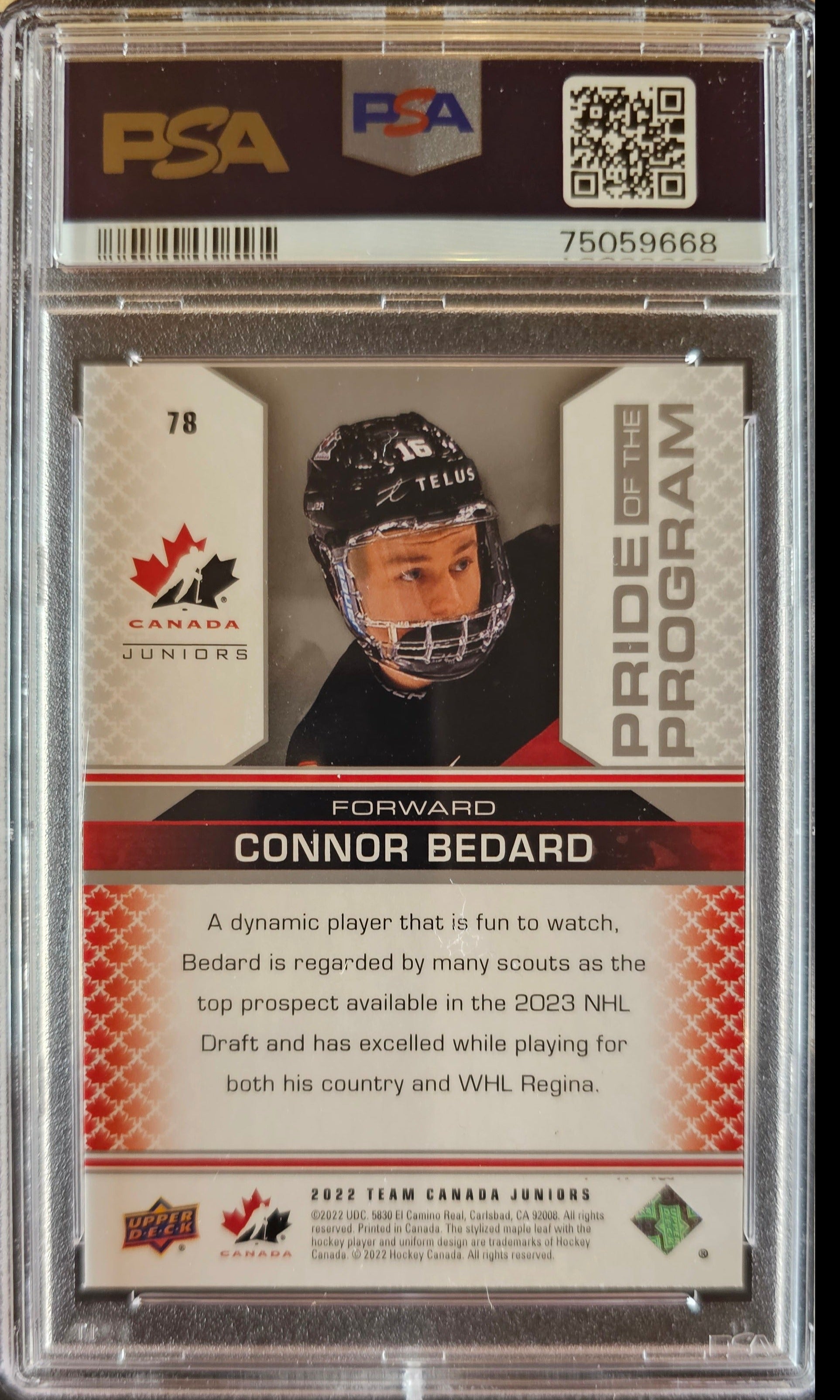 Connor Bedard Pride Of The Program #78 - Graded PSA 9 - 2022 Team Canada Juniors