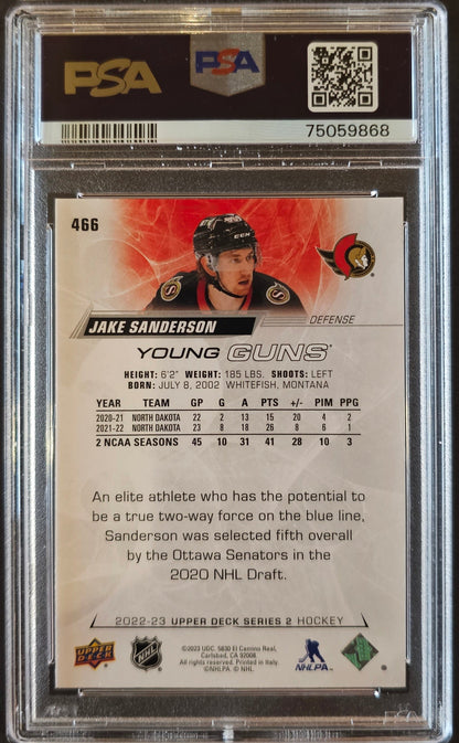 Jake Sanderson Young Guns (Rookie) #466 Graded PSA 9 - 2022/23 Series 2