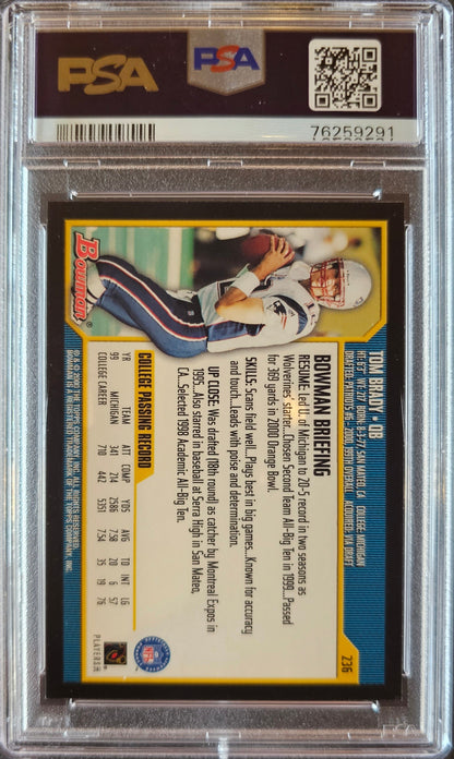 Tom Brady Rookie Card RC #236 Graded PSA 10 - 2000 Bowman