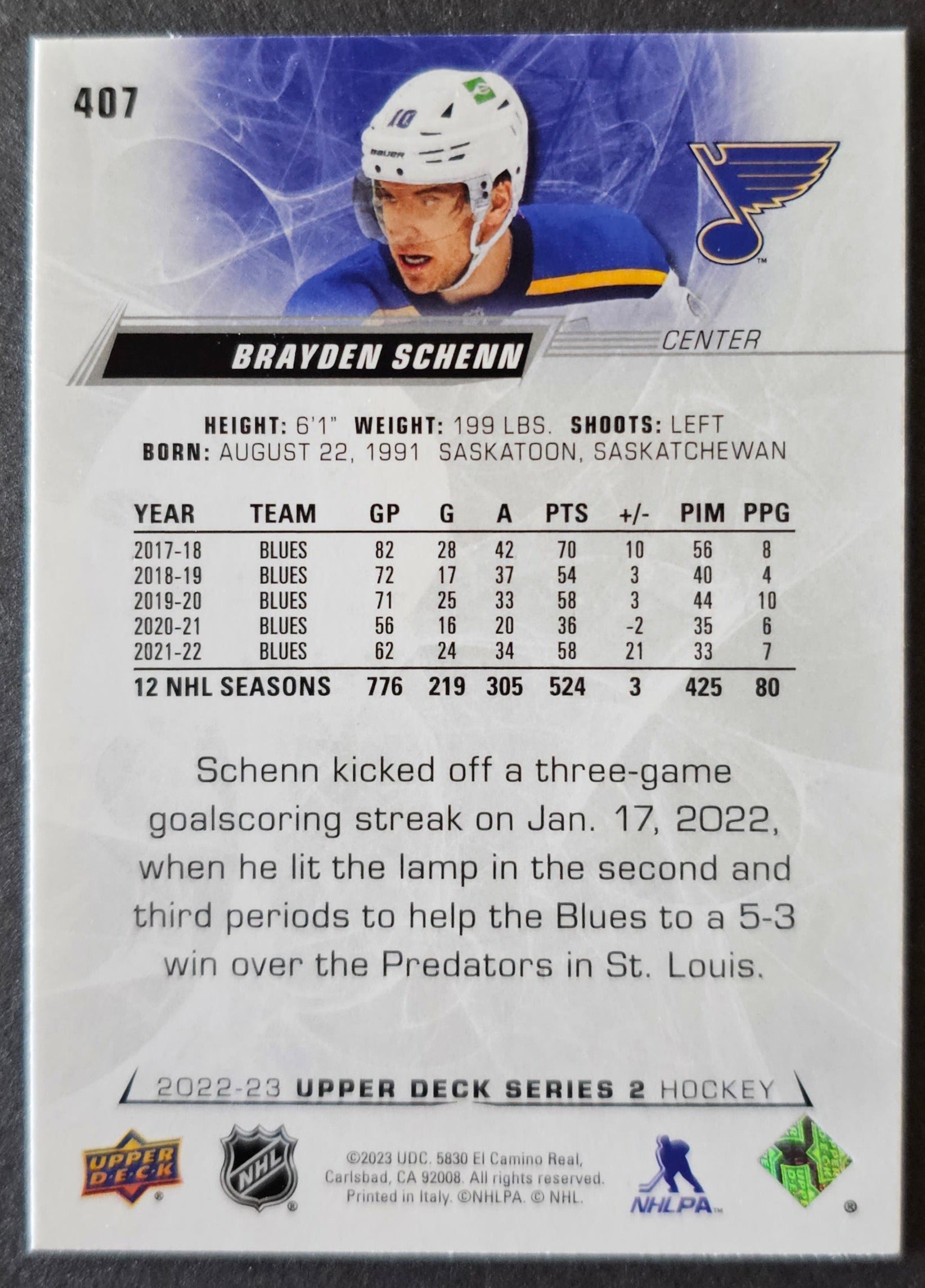 Brayden Schenn - St. Louis Blues (NHL Hockey Card) 2022-23 O-Pee
