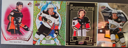 Trevor Zegras 4 Card Lot - Limited Future Watch Red / Allure Rookie / Ice Rookie Green / UD Portraits