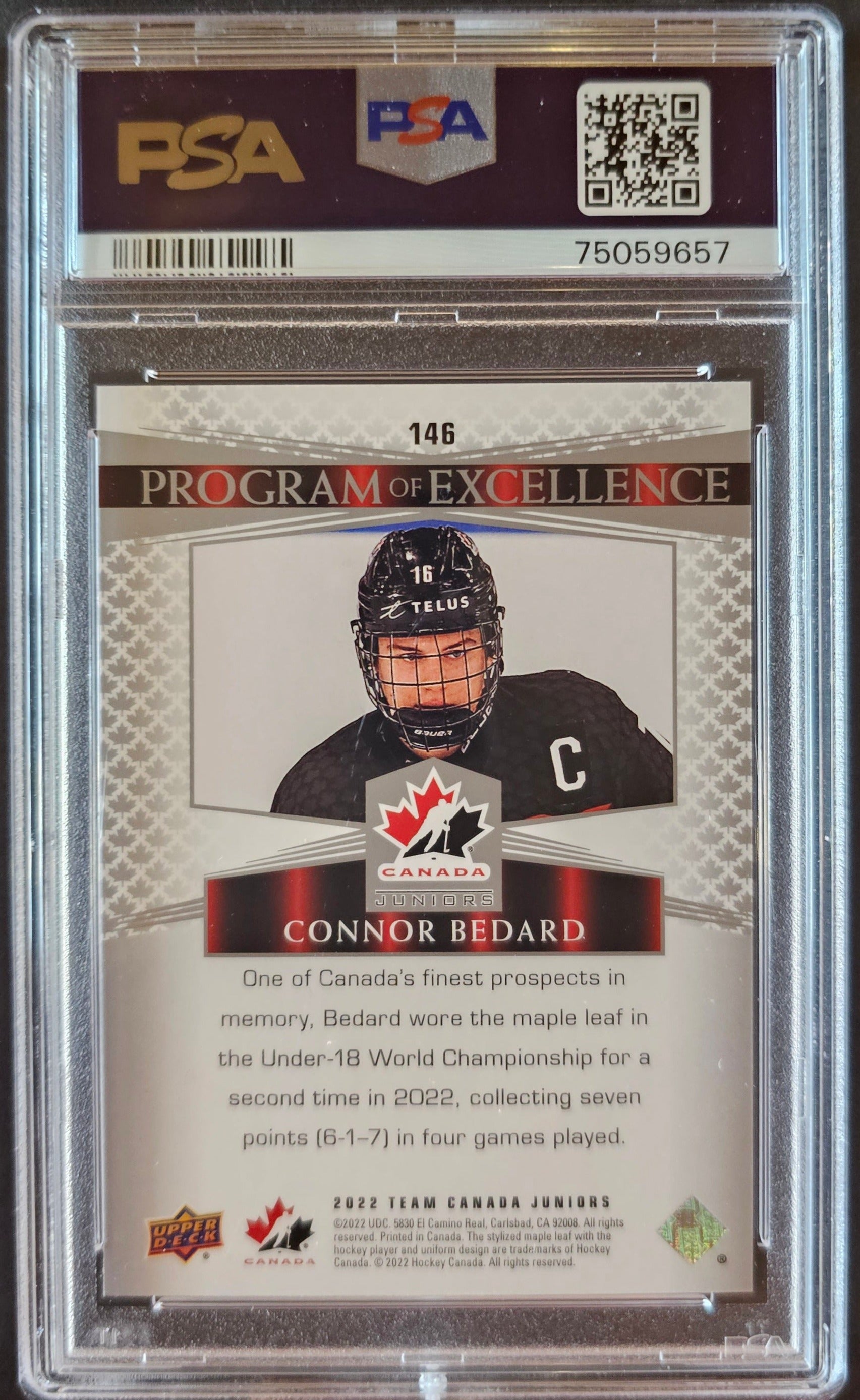 Connor Bedard Program Of Excellence #146 Graded PSA 10 - 2022 Team Canada Juniors