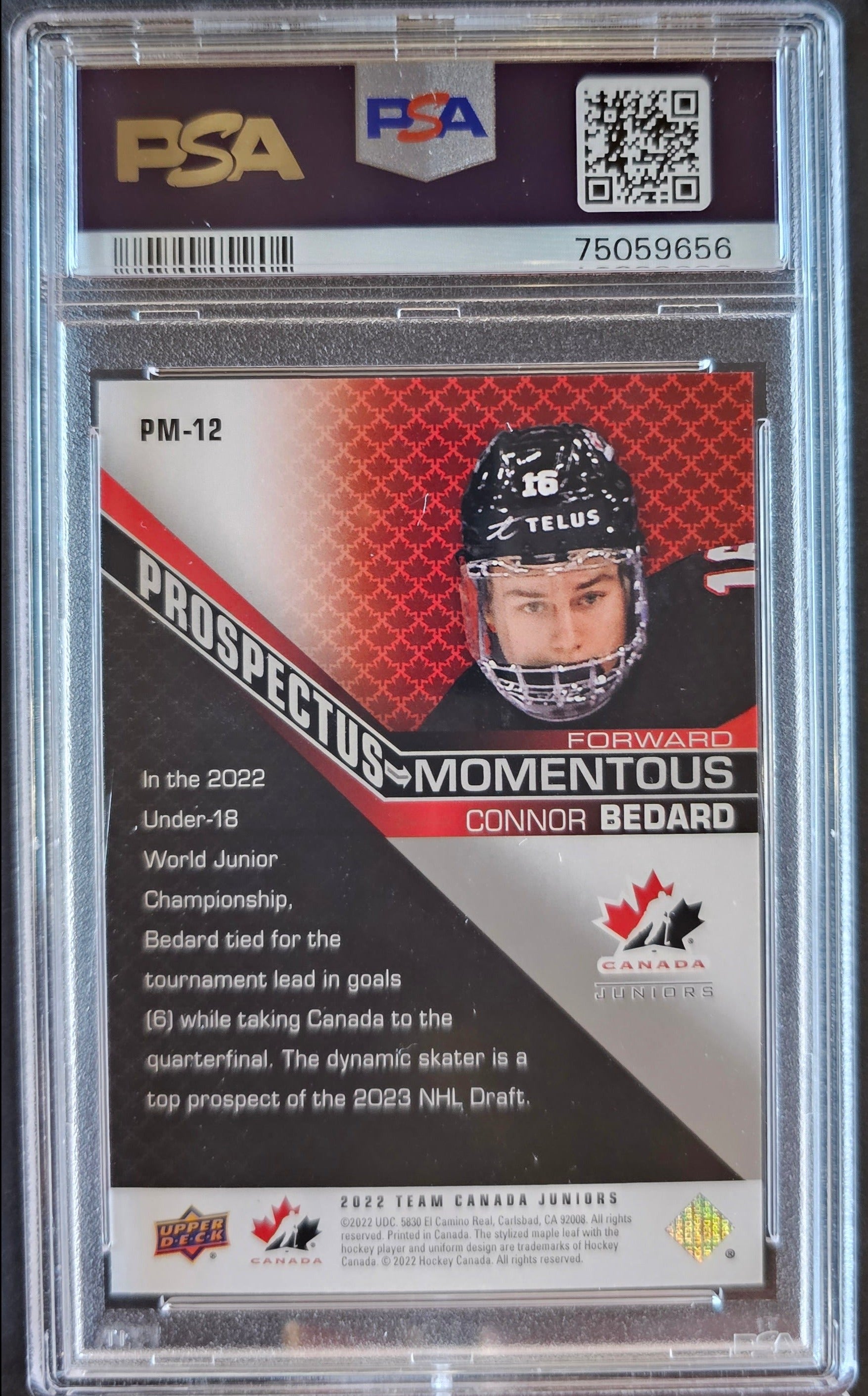 Connor Bedard Prospectus Momentous #12 Graded PSA 8 - 2022 Team Canada Juniors