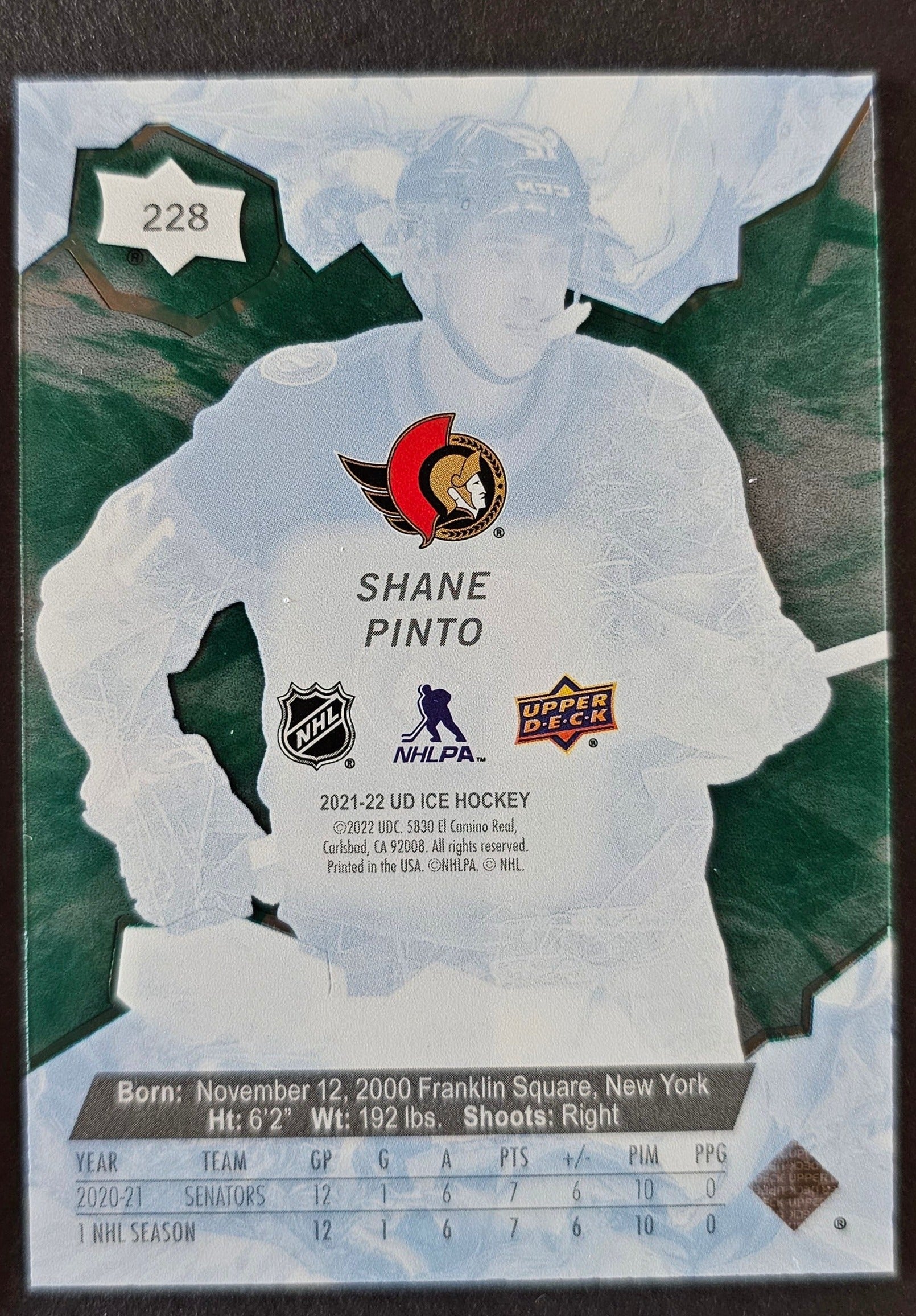 Shane Pinto Rookie Premieres Gold /799 - 2021/22 Ice Hockey