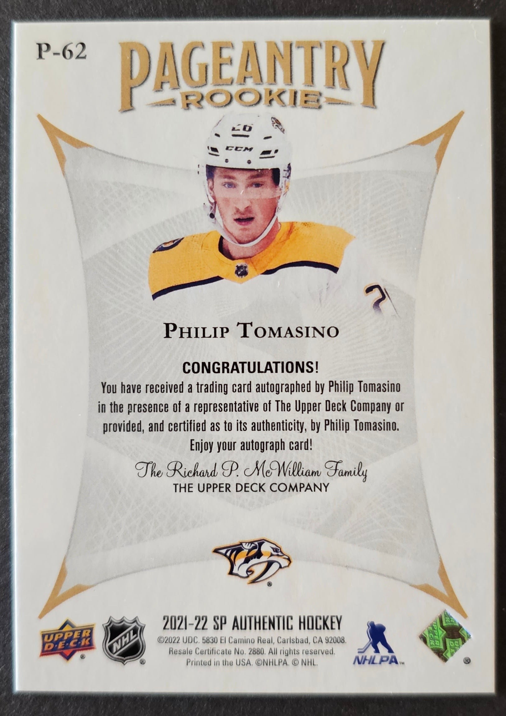 Philip Tomasino Pageantry Auto - 2021/22 SP Authentic