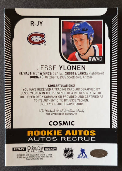 Jesse Ylonen Cosmic Rookie Auto - 2021/22 O-Pee-Chee Platinum