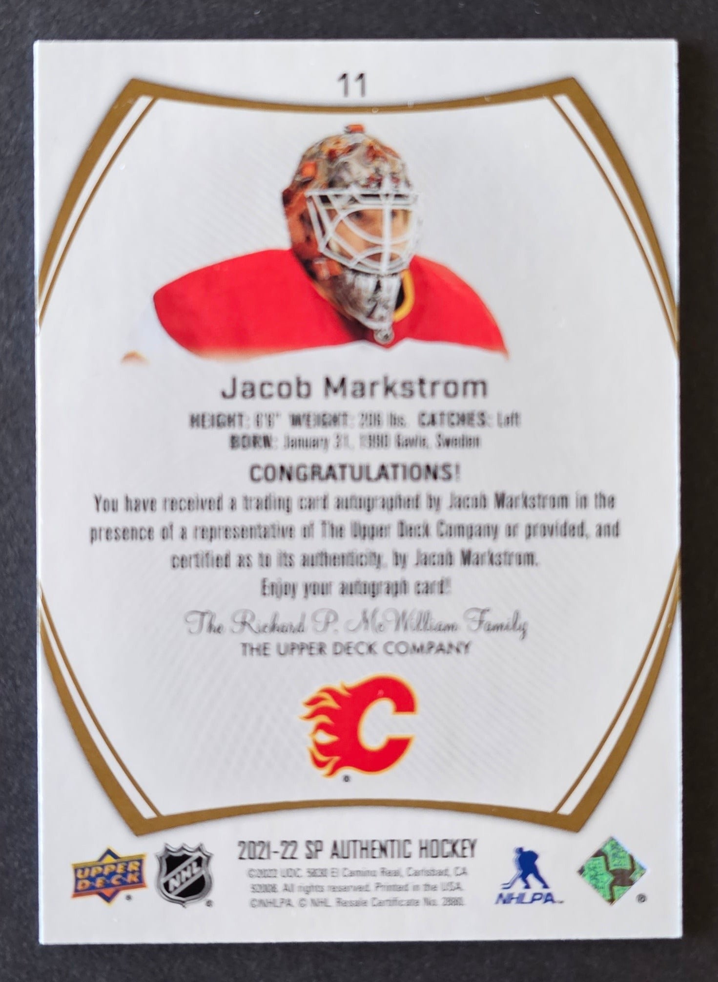 Jacob Markstrom Limited Auto - 2021/22 SP Authentic