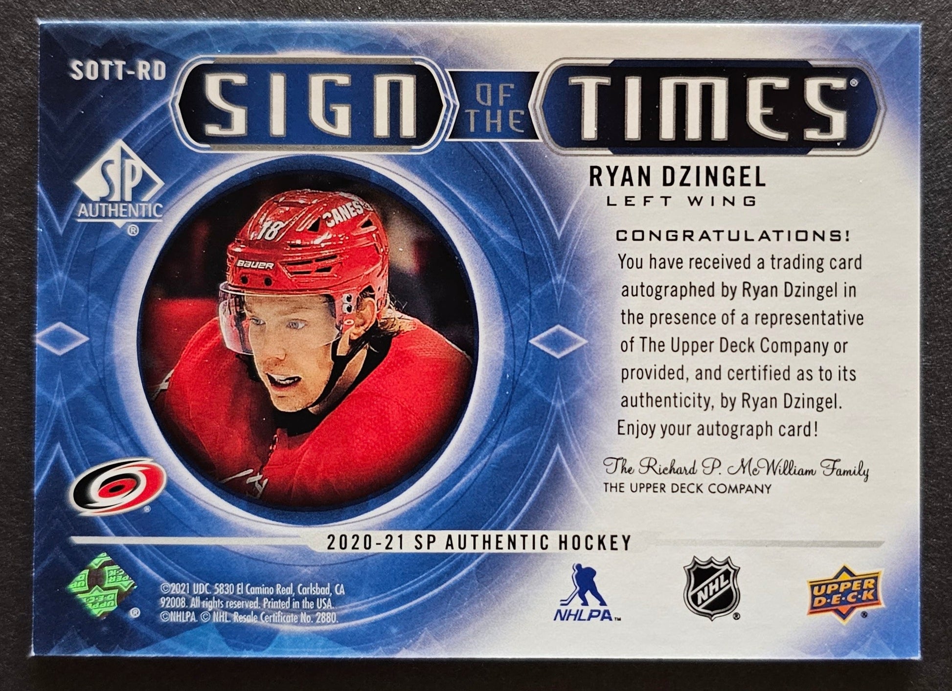 Ryan Dzingel Sign Of The Times Auto - 2020/21 SP Authentic