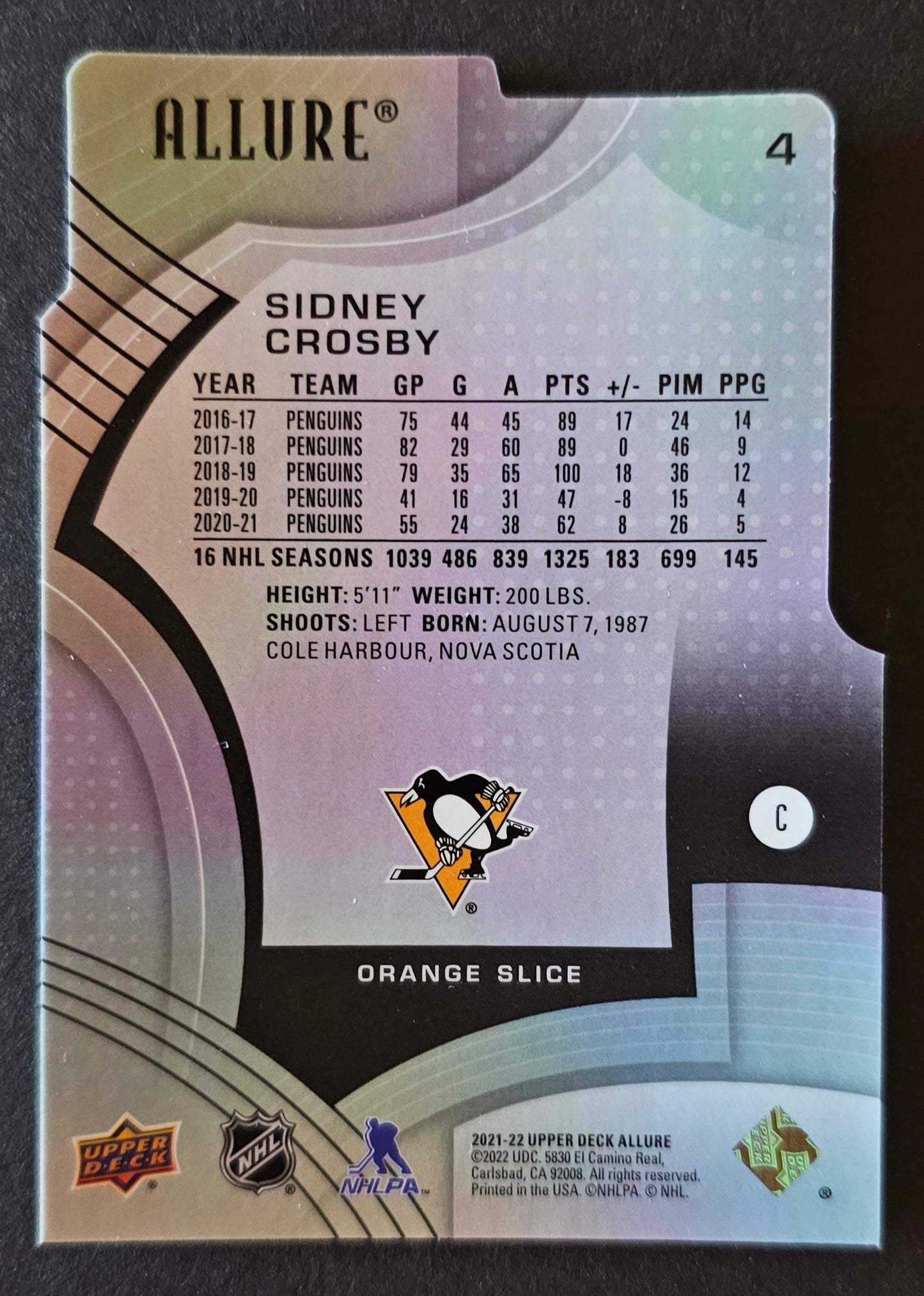 Sidney Crosby Orange Slice Die-Cut - 2021/22 Allure